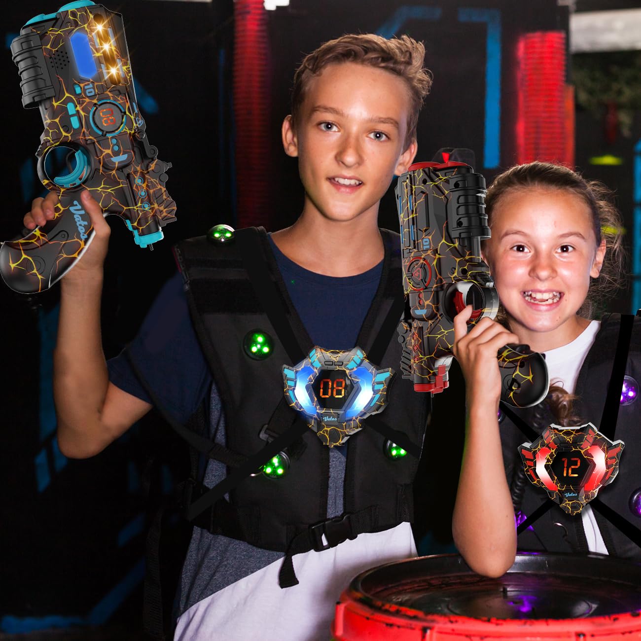 VATOS Laser Tag Ricaricabile 2 Giocatori - 2 Pistole e 2 sensori di Giacca completamente sincronizzati con i dati 2.4GHz - Giocattoli e idee di compleanno Laser Tag Gun per Bambini