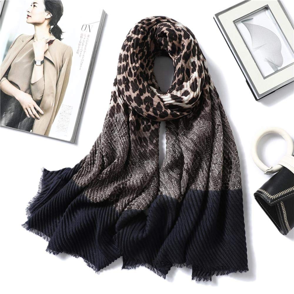 N/L Ladies Scarf Winter Fold Turban Headscarf Animal Print Foldable Shawl And Scarf Cotton Scarf navy