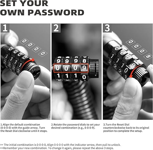 Miniatura 6 de Pequeño Combo Cable de bloqueo de bicicleta, cerradura de cable de combinación retráctil con código, para equipaje seguro de viaje, maleta, scooter