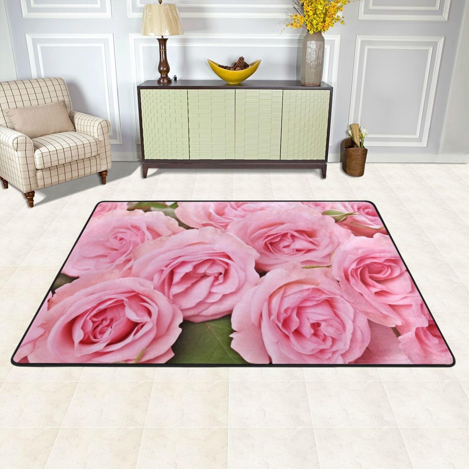 Tapis antidérapant lavable motif roses tapis absorbant sécurité et style