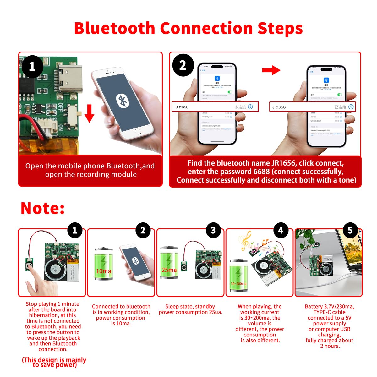 Modulo audio, supporto Bluetooth e microfono registrazione audio, chip vocali da 8 MB con altoparlante, chip di registrazione audio facile da 16 minuti per saluti personalizzati, progetti fai da te