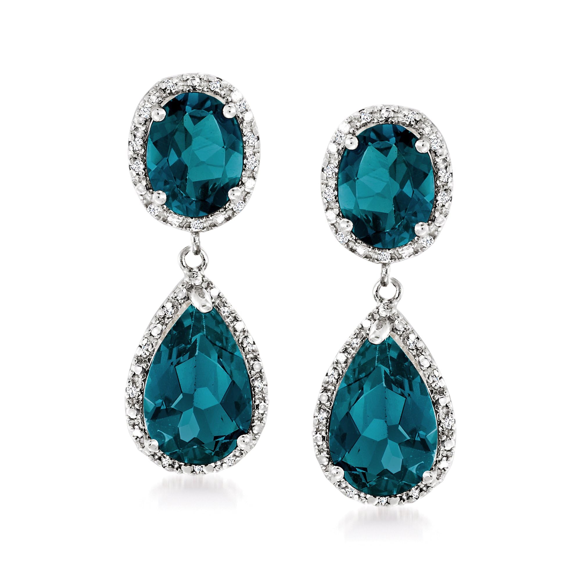 Ross-Simons 11 00 ct t w London Blue Topaz and 14 ct t w Diamond Drop Earrings in