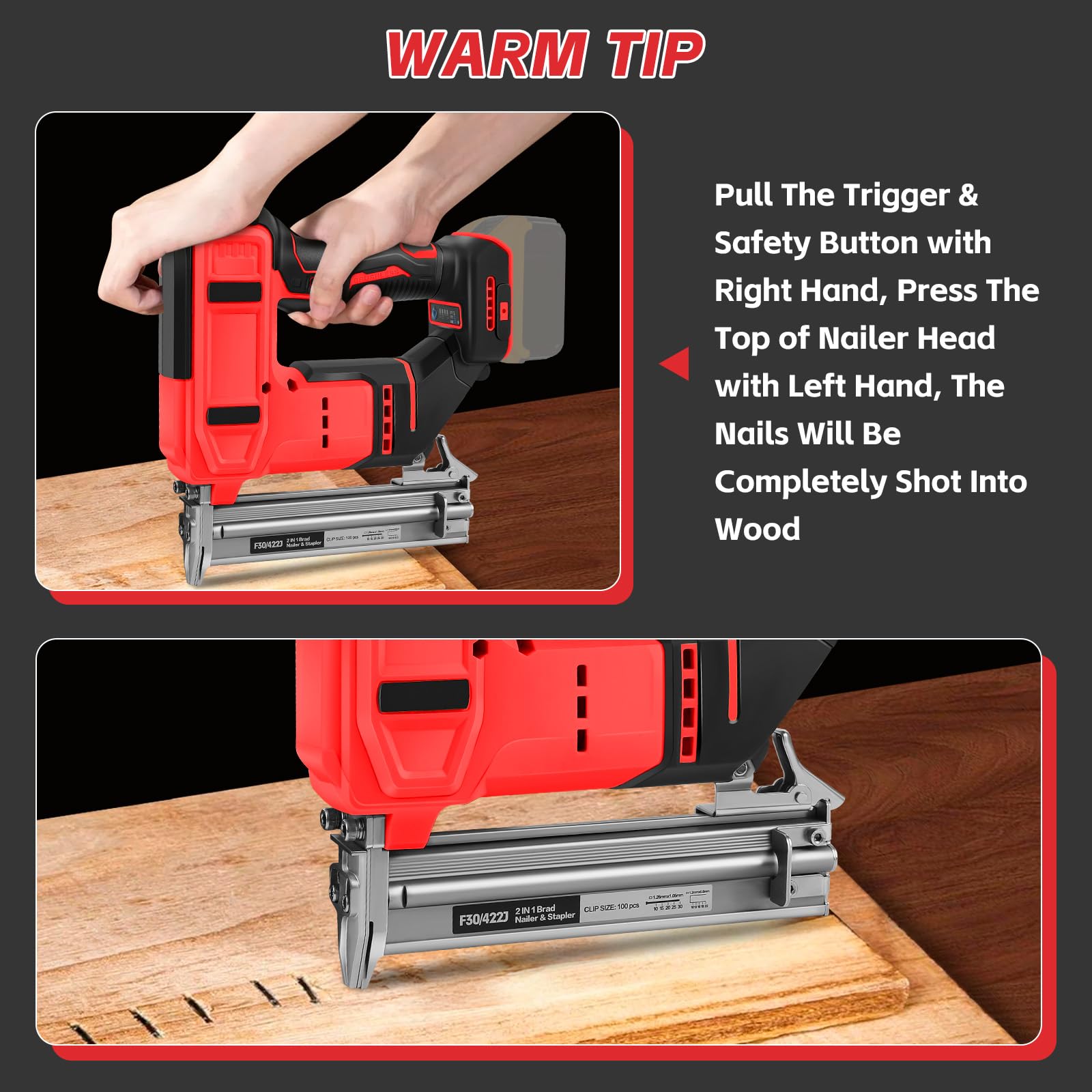 Set di chiodatrici a batteria da 18 GA, compatibile con Milwaukee 18 V, 2 in 1, pistola per unghie senza spazzole, con 500 chiodi e 500 staffe, per fai da te, lavorazione del legno