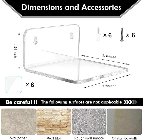 Miniatura 3 de Estante pequeño de acrílico, mini estante flotante de pared, estante de almacenamiento montado en la pared, para figuras pop, plantas, fotos de