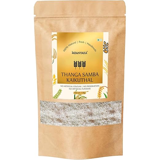 Aranyaka Thanga Samba Hand-Pounded Rice 1kg | Traditional Short-Grain Rice | Unpolished & Natural | Kaikuthal Arisi | ???? ????? ??????????? |Traditional Tamil Nadu Variety | Gluten-Free | 1kg Pack