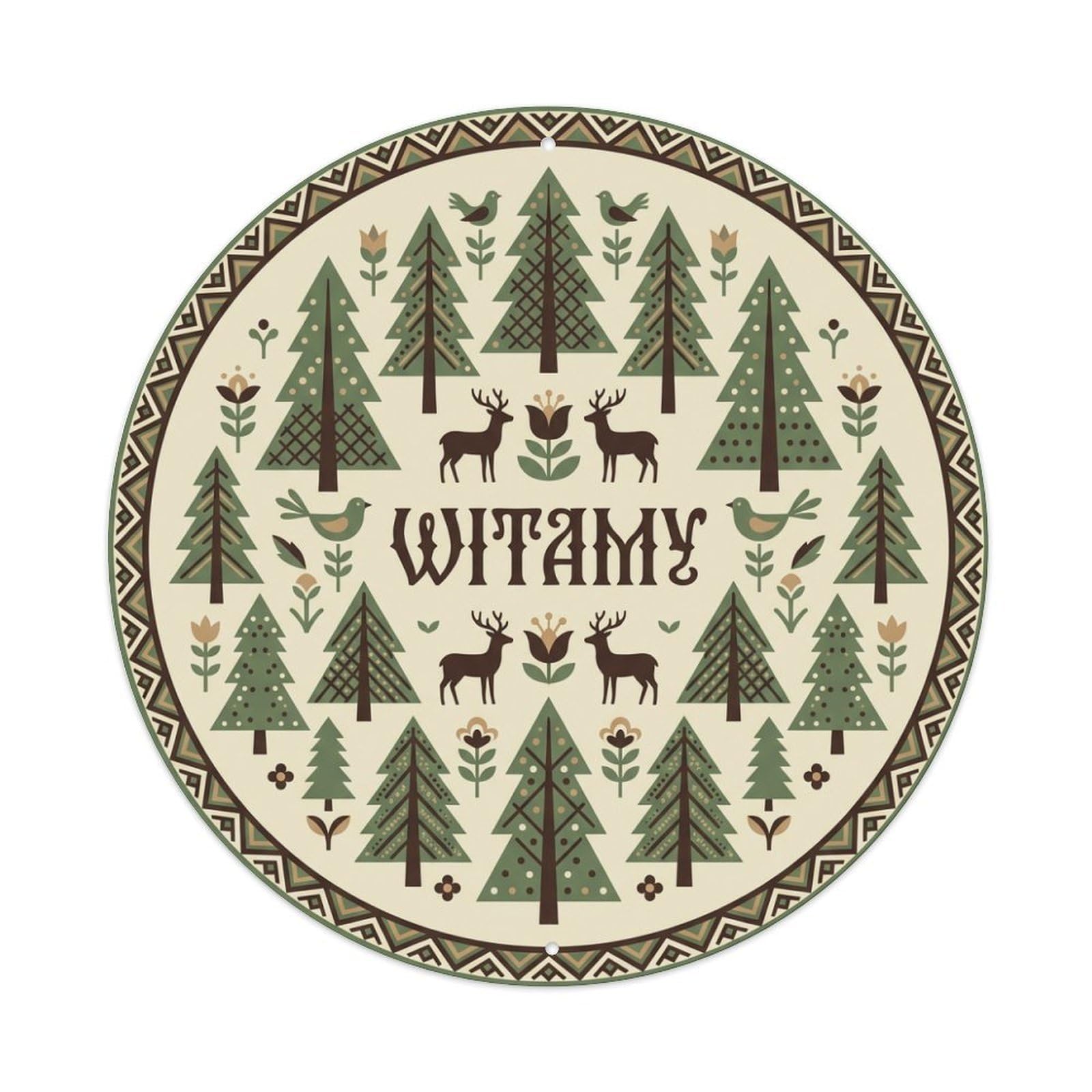 Fyrn Style Metal Tin Sign Vintage Polish Folk Art Witamy Welcome Pine Forest