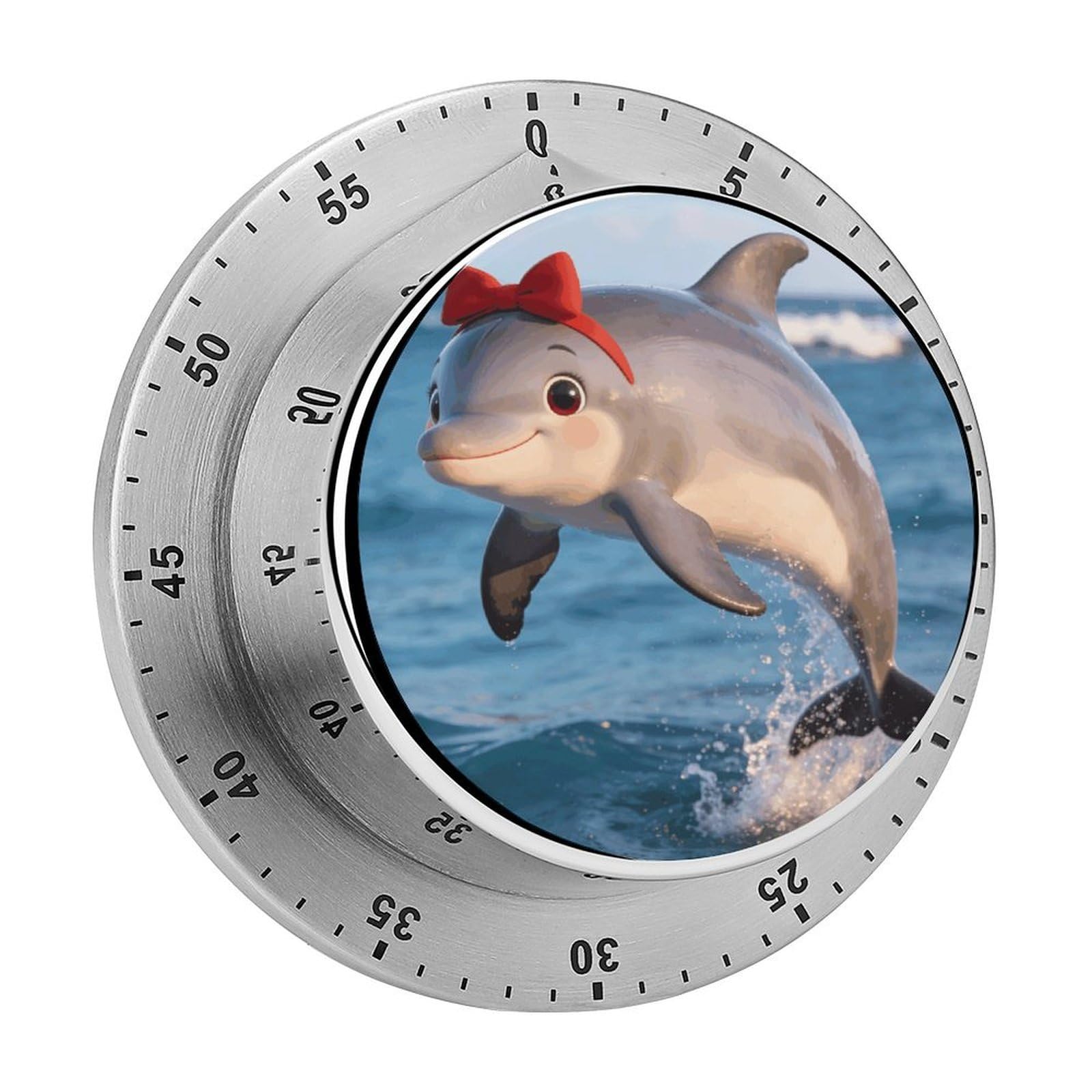 Cute Dolphin Gift Timer Exquisite Stainless Steel Body Desk Visual Timer with Loud Alarm 60-Minute Mechanical Countdown Timers Magnetic Backing Cooking Kitchen Timers for Work
