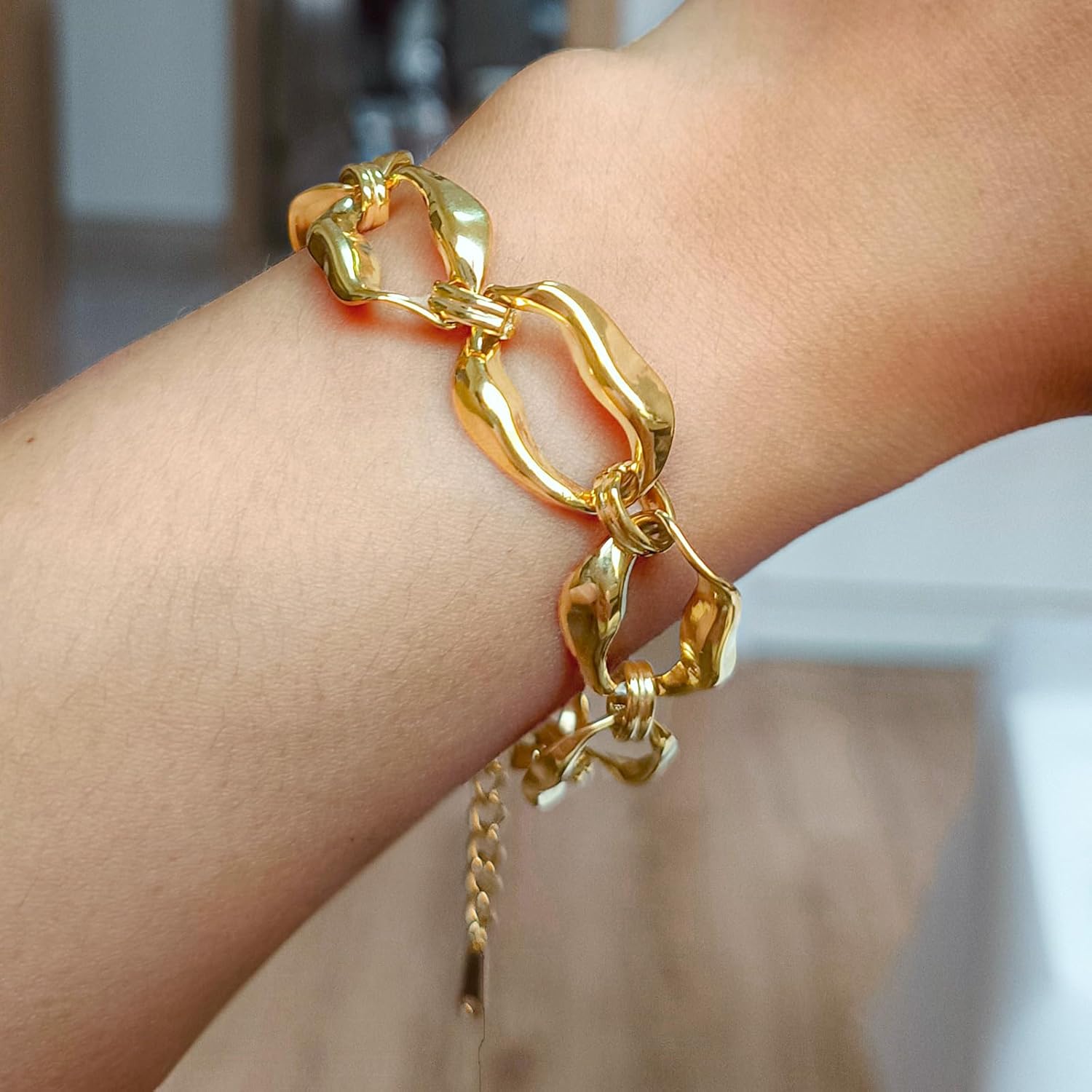 Gold Bracelets for Women Trendy, 14K Real Gold Plated Stainless Steel Rolo Chain Bracelet Trendy Minimalist Dainty Adjustable Link Chain Gifts - Image 3