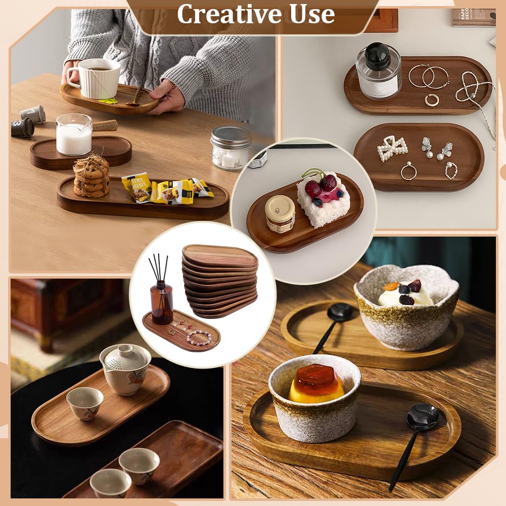 FINGERINSPIRE 12 Pz Vassoio da Portata in Legno di Acacia Forma Ovale 249x123x14mm Piatto per Snack in Legno Vassoio per Frutta per Tavolino da Caffè, Home Decor, Bancone della Cucina, Uso Divertente