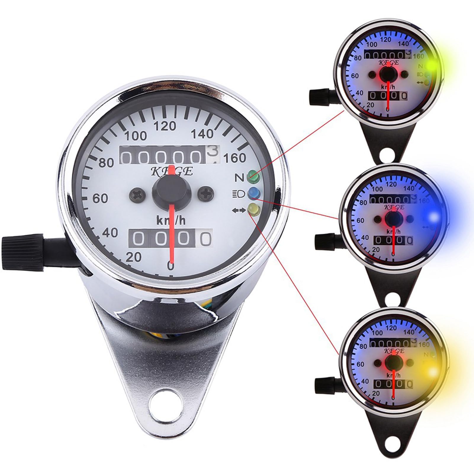 1 pc Moto Compteur De Vitesse Universel Moto Compteur Odomètre Signal Double Affichage Numérique LED Compteur De Vitesse Jauge pour Mesurer La Vitesse(argent), Compteur automatique,tachymètre