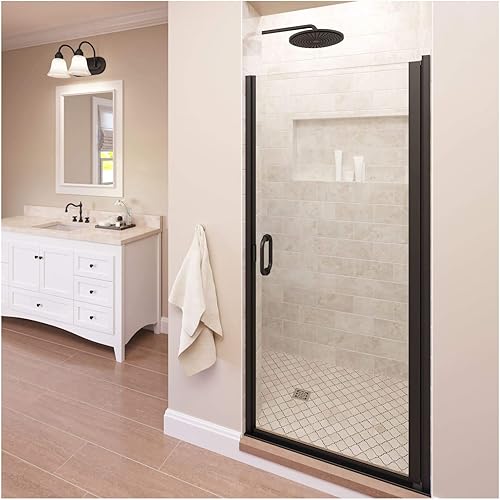 Basco Shower Door INFN00A3465XPOR Infinity - Puerta de ducha con columpio, bronce aceitado, 33.0625-34 pulgadas de ancho x 65.5625 pulgadas de alto,
