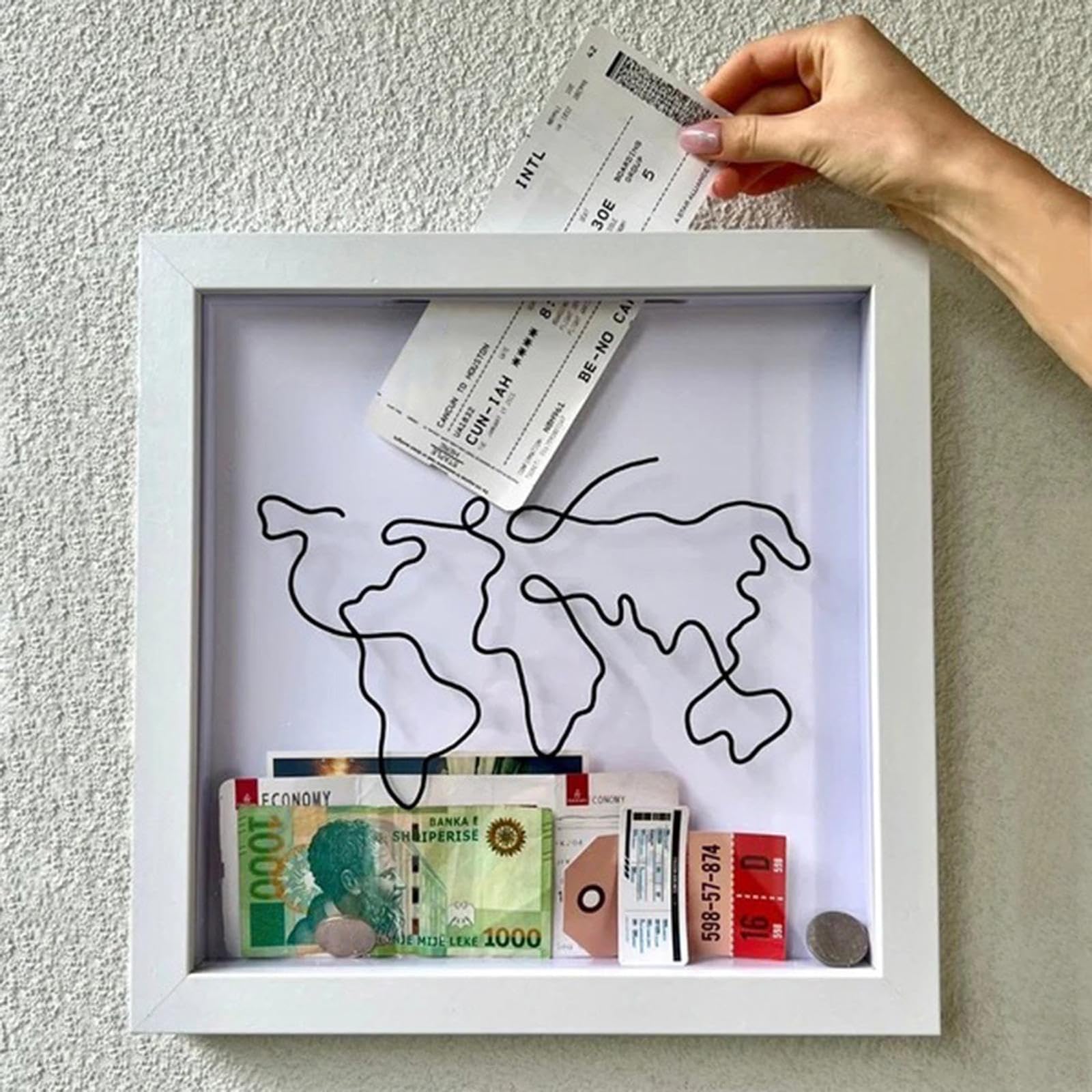 Ubervia® Adventure Archive Box - Travel Memory Collection Shadow Box With Slot on Top for Tickets - Picture Frame for Tabletop Display (12*12 in, White) 4