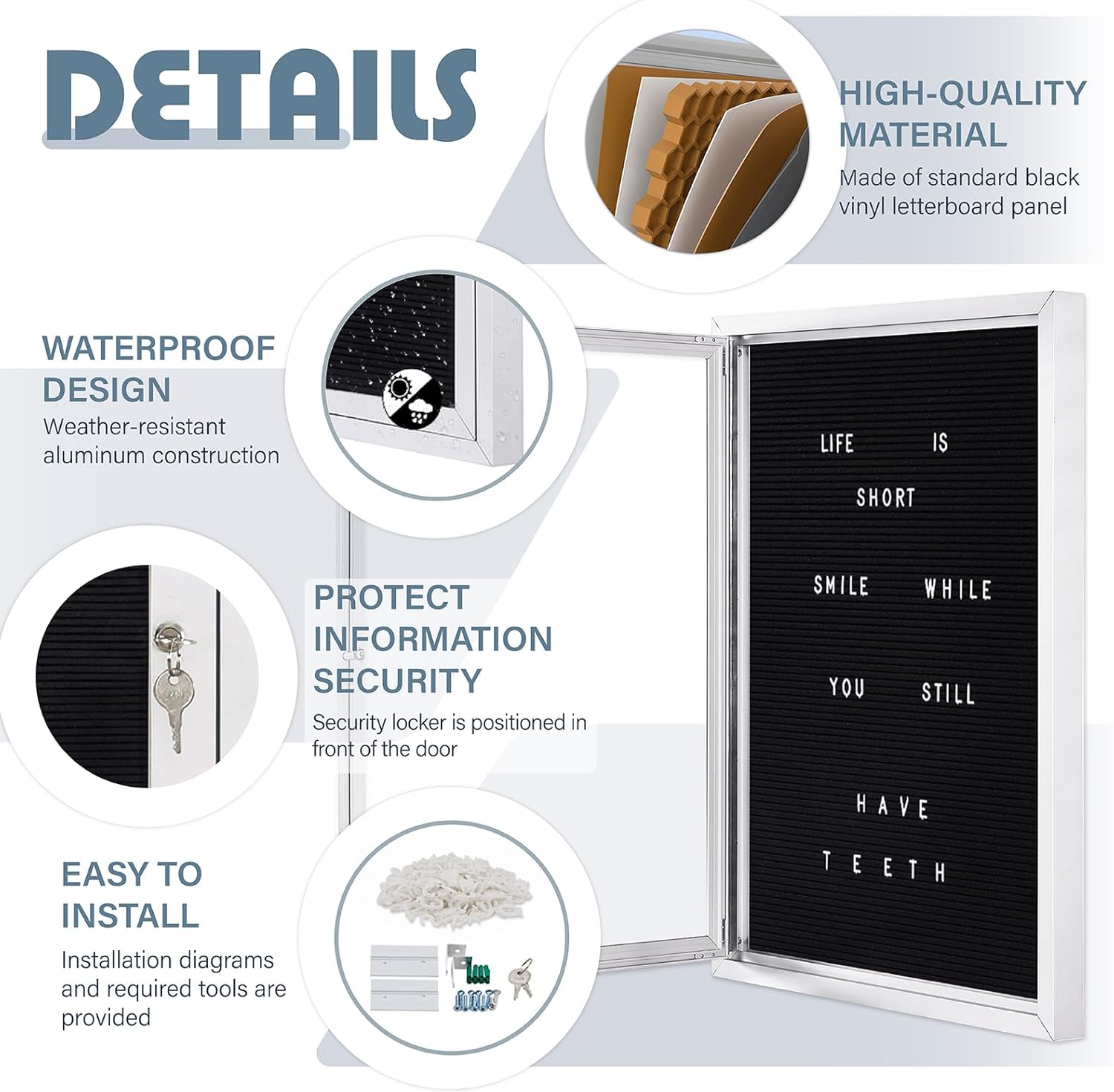 Enclosed Changeable Letter Boards Outdoor Message Board with Locking Door, Black Felt, Silver Aluminum Frame, 36 x 24 in