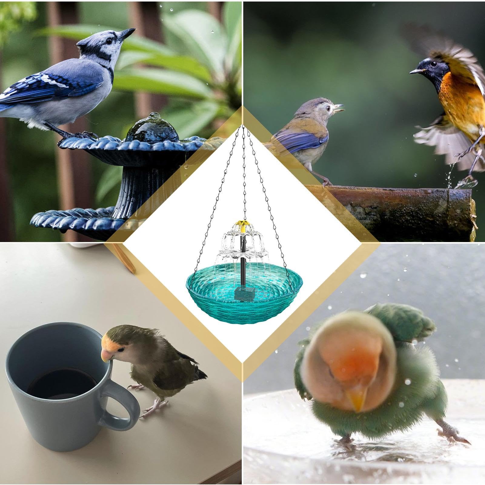 de baño para pájaros, para pájaros al Aire Libre, decoración de jardín, diseño de Doble función, Material Resistente a la Intemperie, tamaño Mediano para balcón, Patio Trasero, Uso