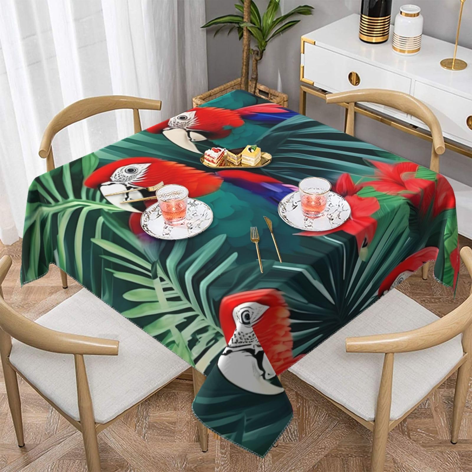 Nappe carrée fleurs tropicales anti-pli pour décoration de table