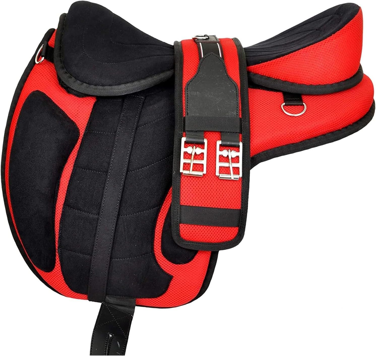 Synthetic Freemax Treeless Saddle for Horse Comfortable Lightweight Flexible Seat Red Size 17 Inch