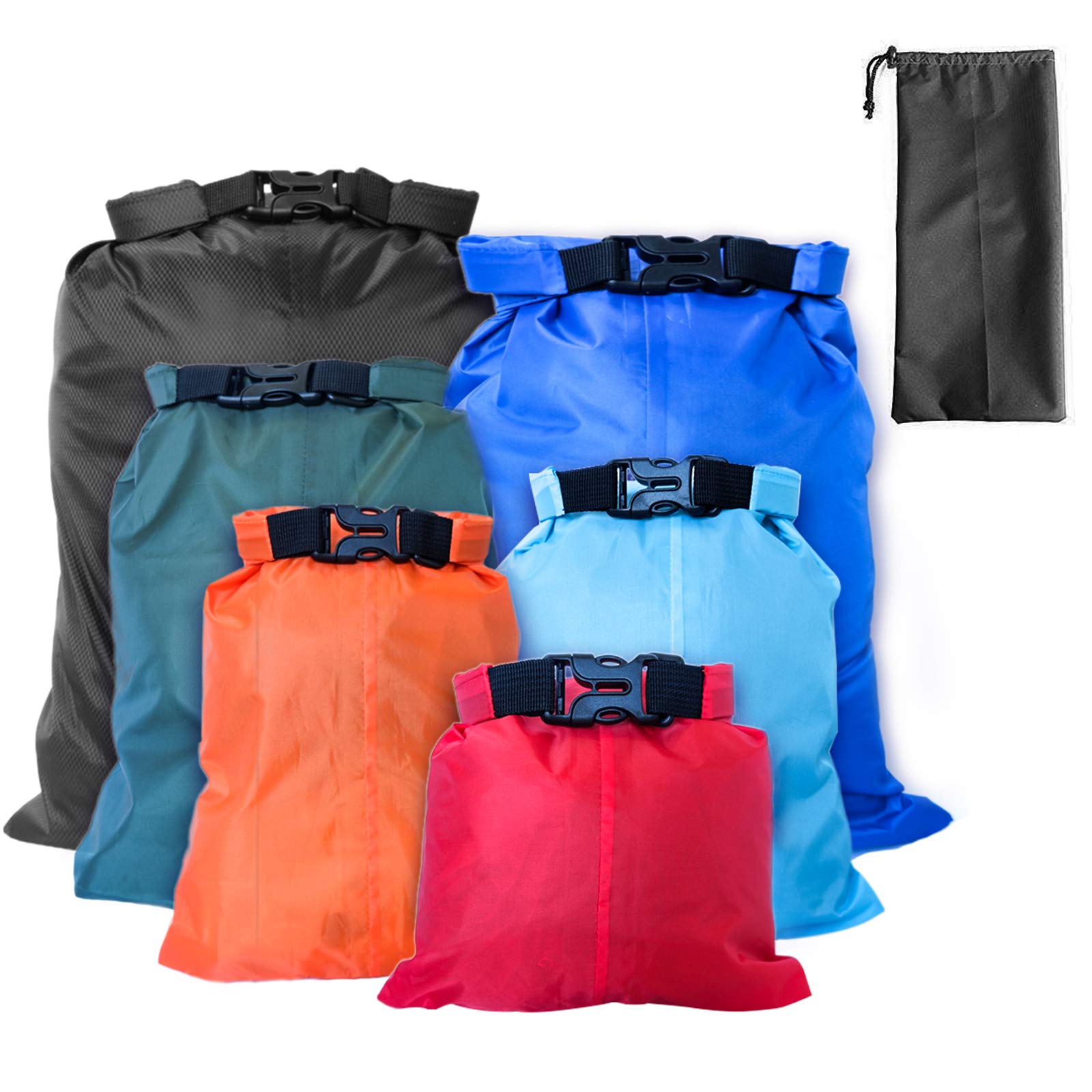 DIQC Waterproof Bags Dry Bags Kayak Bag Set 6 PCS Waterproof Stuff Sack Lightweight Storage Dry Pouch Boat Bag for Outdoor Sack Travel Rafting Drifting Swimming Snorkeling Bag 1.5L 2.5L 3L 3.5L 5L 8L