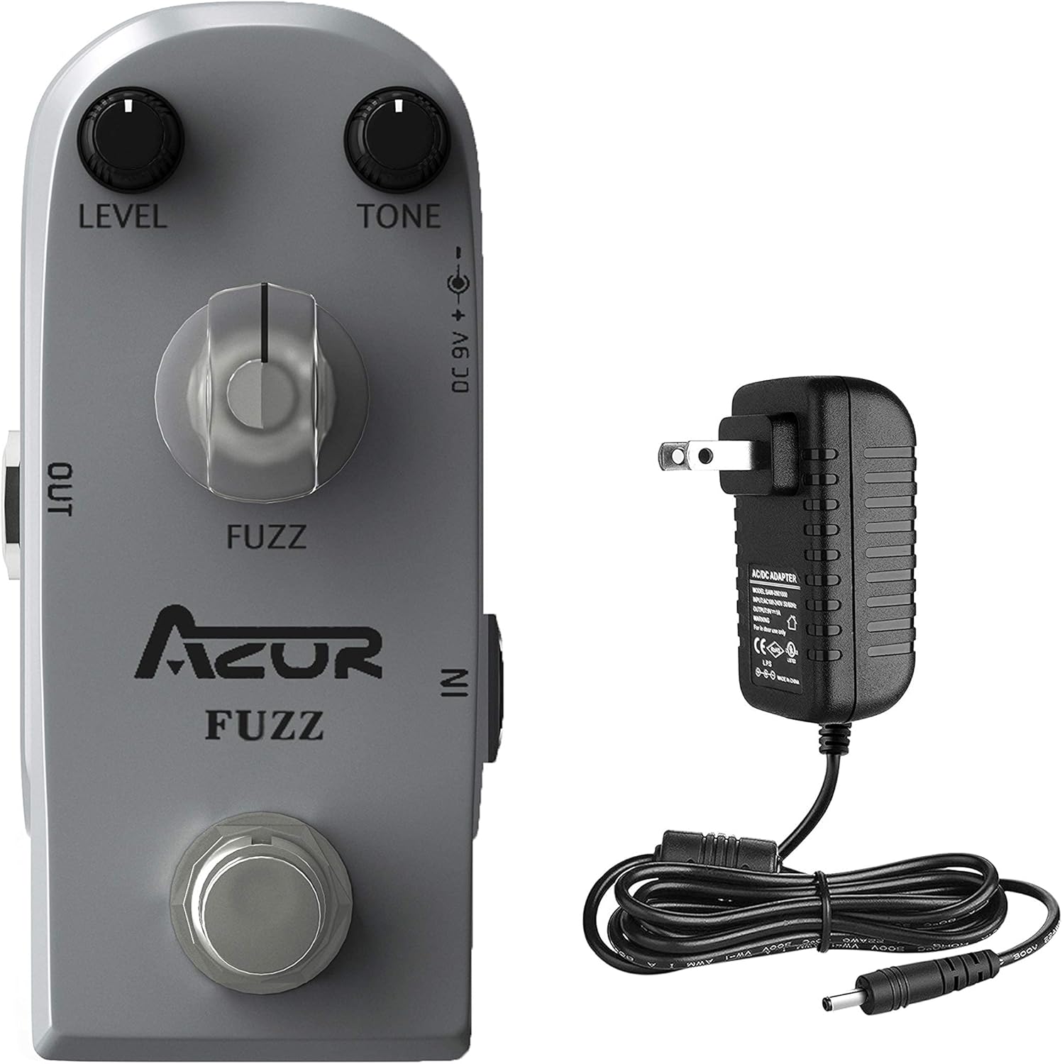 AZOR Pedal Power Adapter with Fuzz Mini Guitar Effect Pedal with Power Adapter True Bypass Aluminium-Alloy