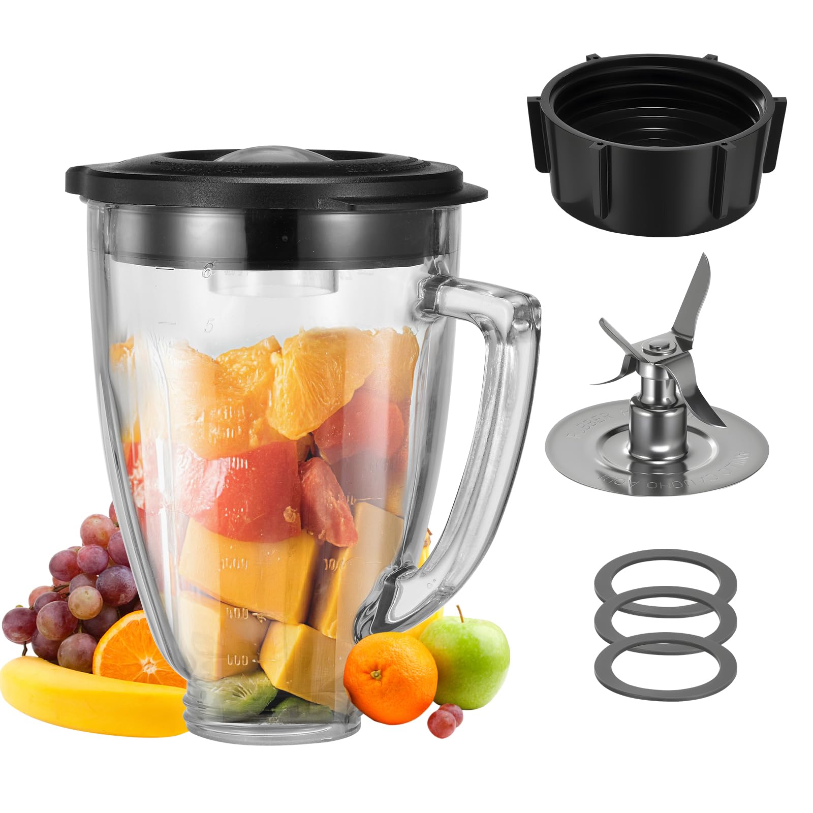 Photo 1 of 6 Cup Blender Glass Jar with Blade?Including 1 glass jar with lid 1 4fins blade 1 blender jar base 3pcs seal gasket. Replacement Parts for Oster Osterizer (NOT fit Pro, Master or Versa models)