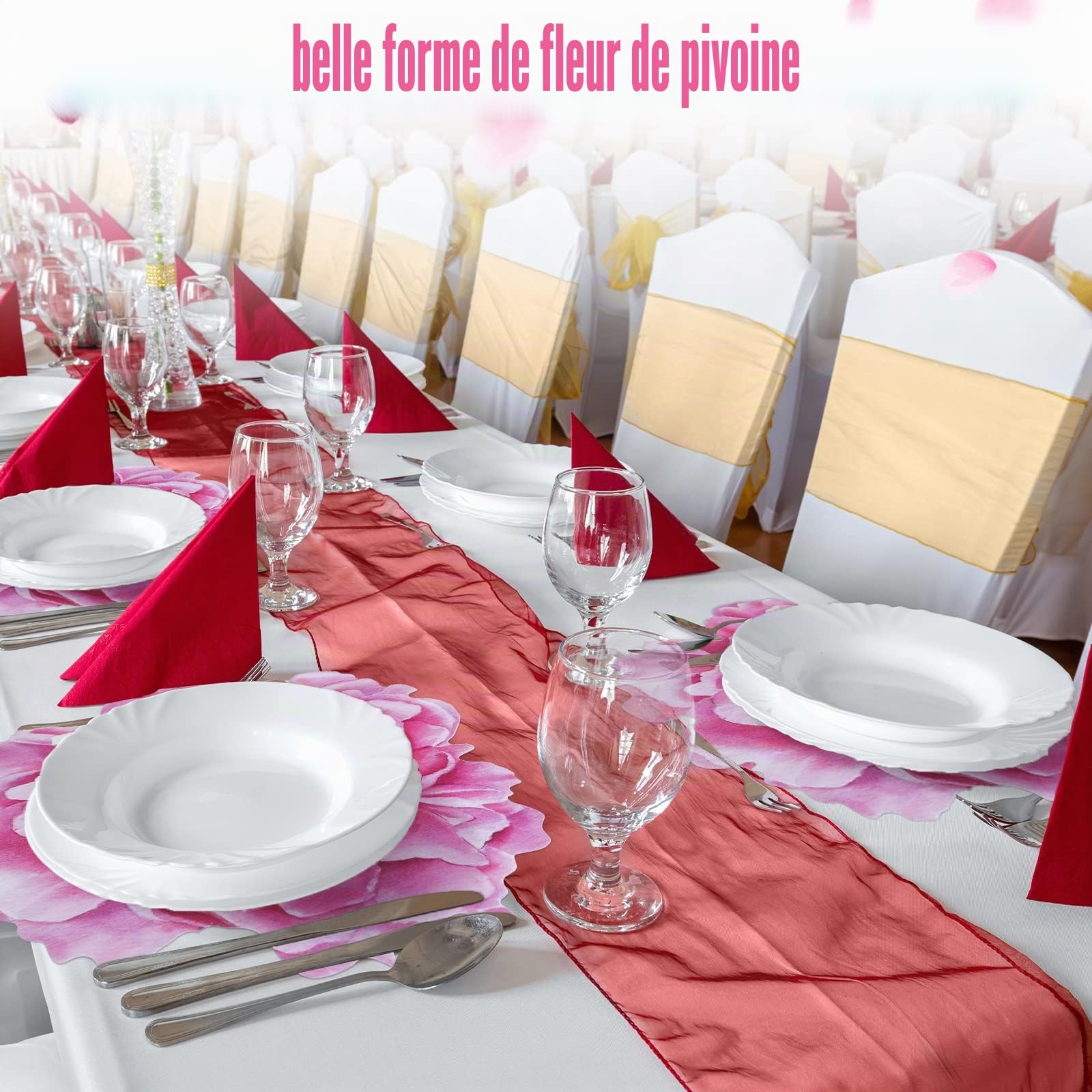 Lot de 100 Sets de Table jetables en Papier pour Salle à Manger, Mariage, Cuisine, fête prénuptiale, Motif Pivoine Rose 33 x 33 cm