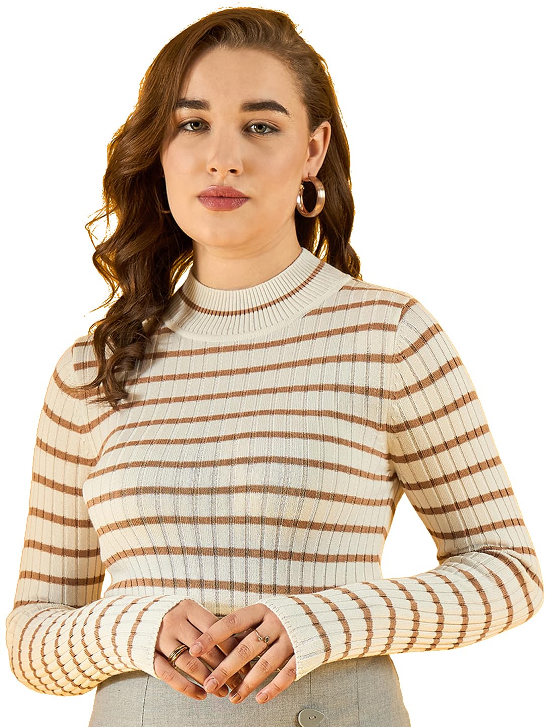 98 north 98 Degree North Women Cotton Self Design High Neck Pullover Has A Full Sleeves and Straight Hem-RG1163-OFFWHITE-picture-22