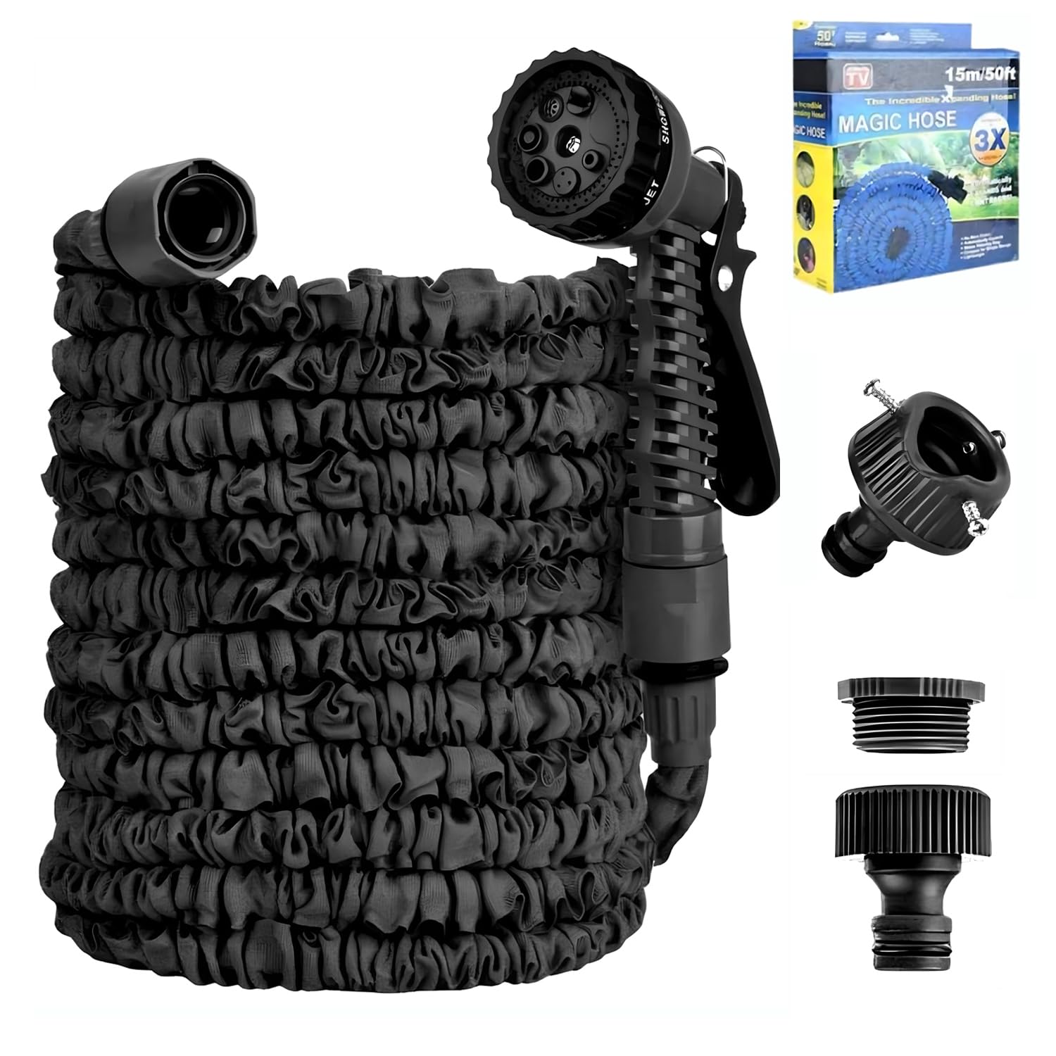 Amazon | 伸びるホース 散水 ホース ノズル のびる リール 伸縮 15m 3