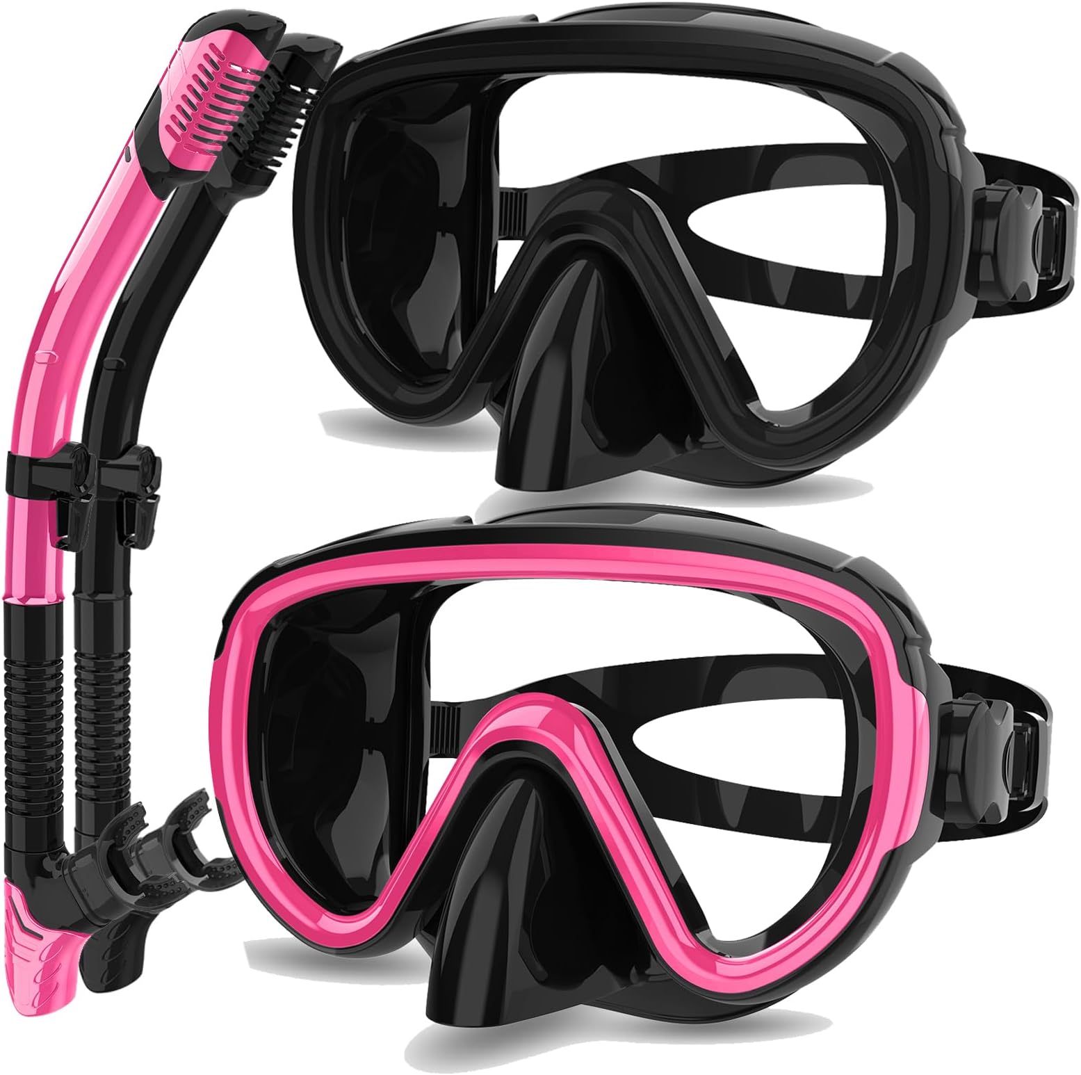 Bairuifu2 Packs Dry Snorkel Mask Set Snorkeling Gear for Adults Scuba Diving Mask Swimming Glasses Swim Dive Mask Nose Cover Free Diving