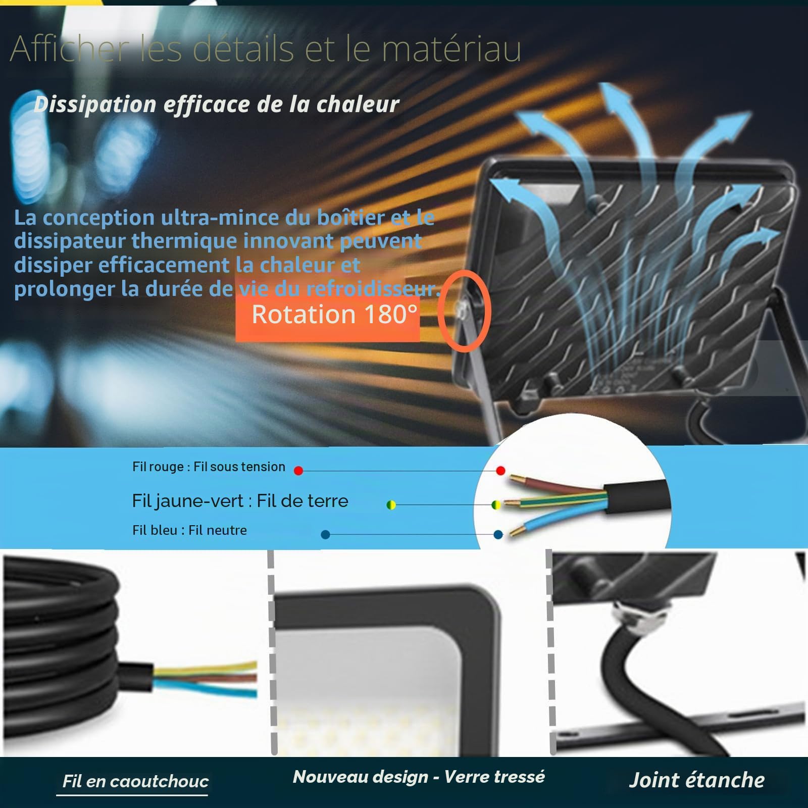 Projecteur LED 200W, Superlumineux Eclairage de Sécurité Blanc Froid 6500K, Luminaire Exterieur LED IP66, Spot Exterieur Floodlight pour Jardin Stade Garage entrepôt Magasin Atelier Dépôt
