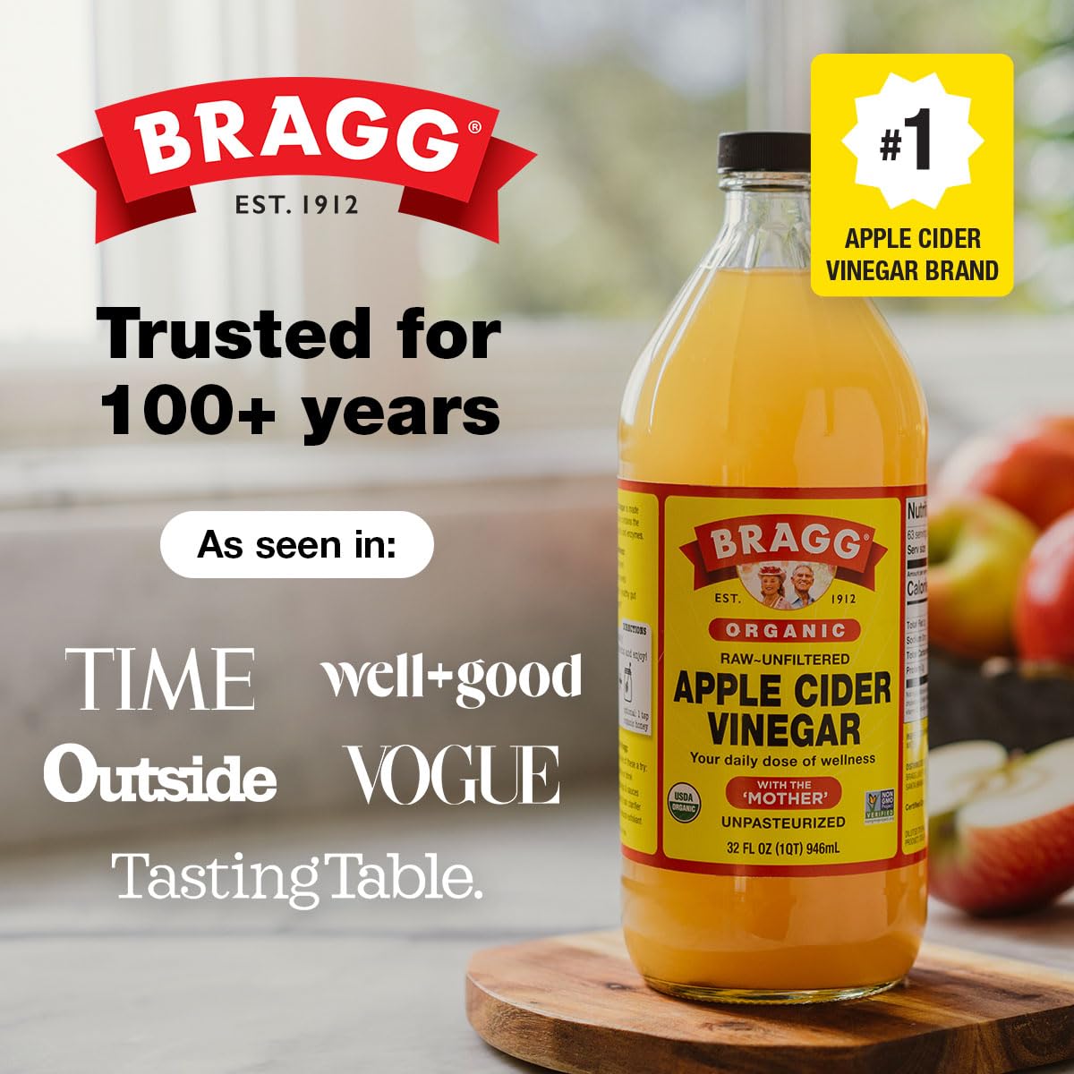 Bragg Liquid Aminos Org Surowy niesłodzony ocet jabłkowy (12 x 16 Oz)