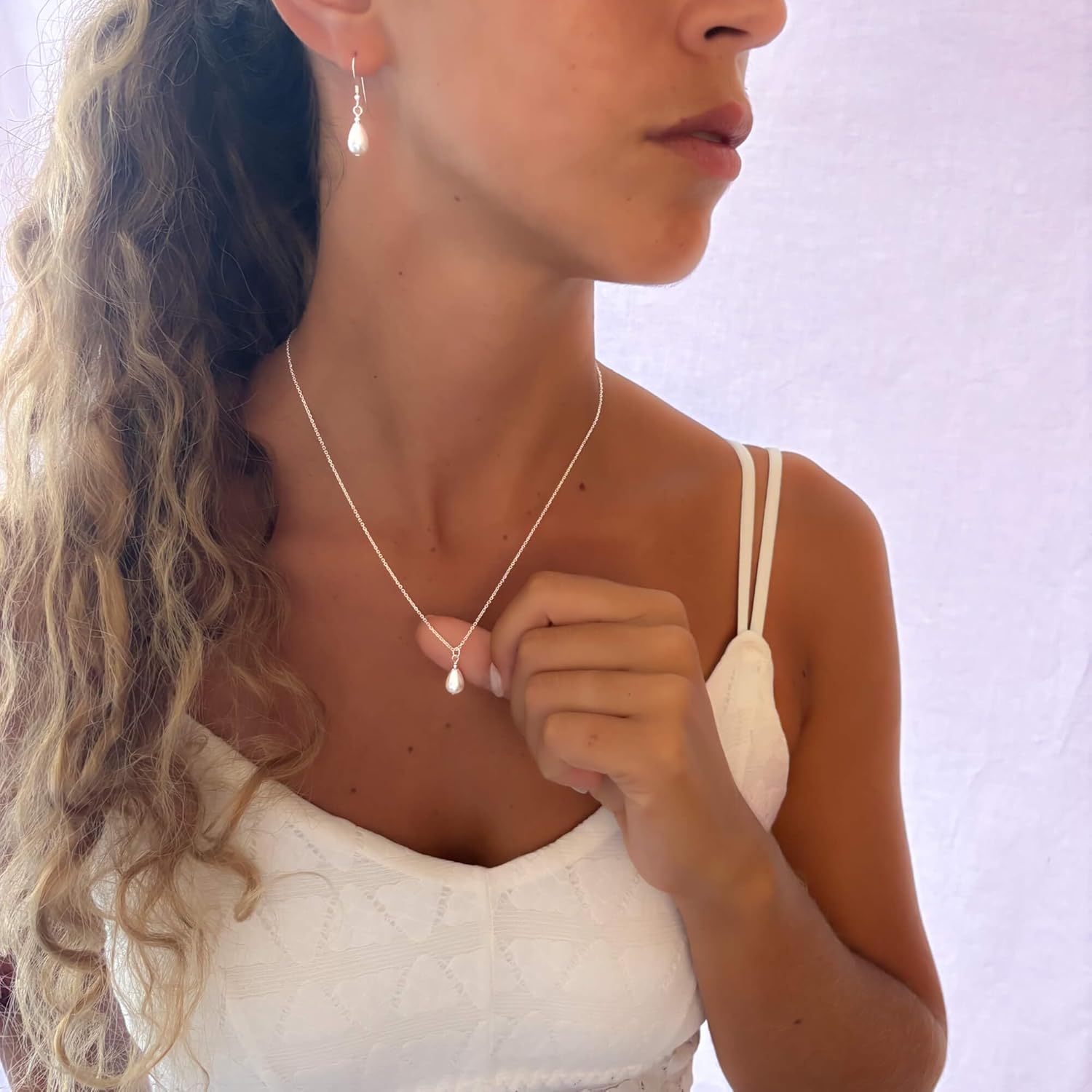 Annika Bella Drop Pearl Necklace, Silver Necklaces for Women, Teardrop Pearl Charm, 925 Sterling Silver Jewelry, Gift for Bride, Bridal Accessories - Image 6