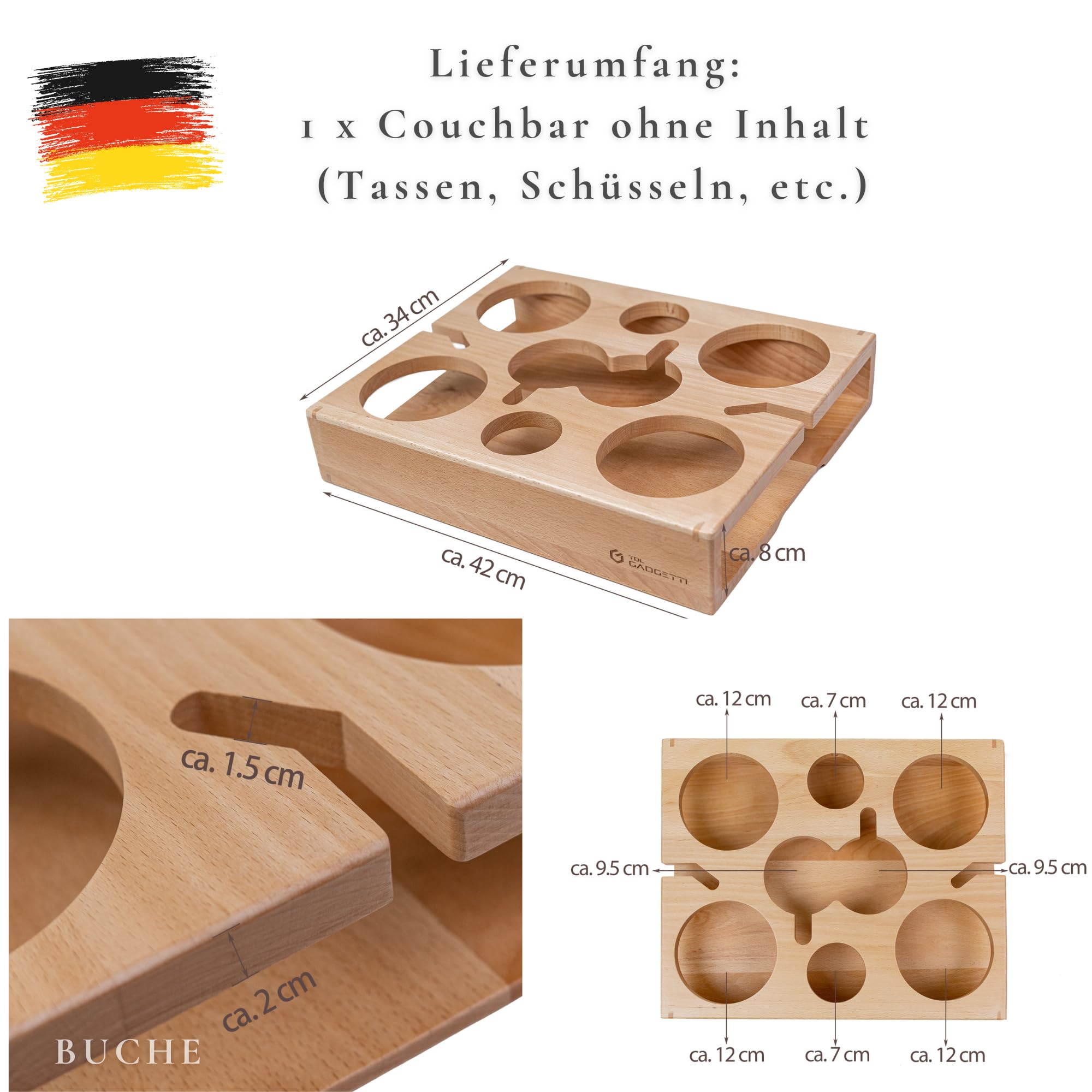 Couchbar Snackbox (100% Echtholz): Premium All-in-One Snackbar aus edlem Buchenholz, meisterhafter Handwerkskunst und einzigartigem Design – Perfekt für Familien und Genießer.