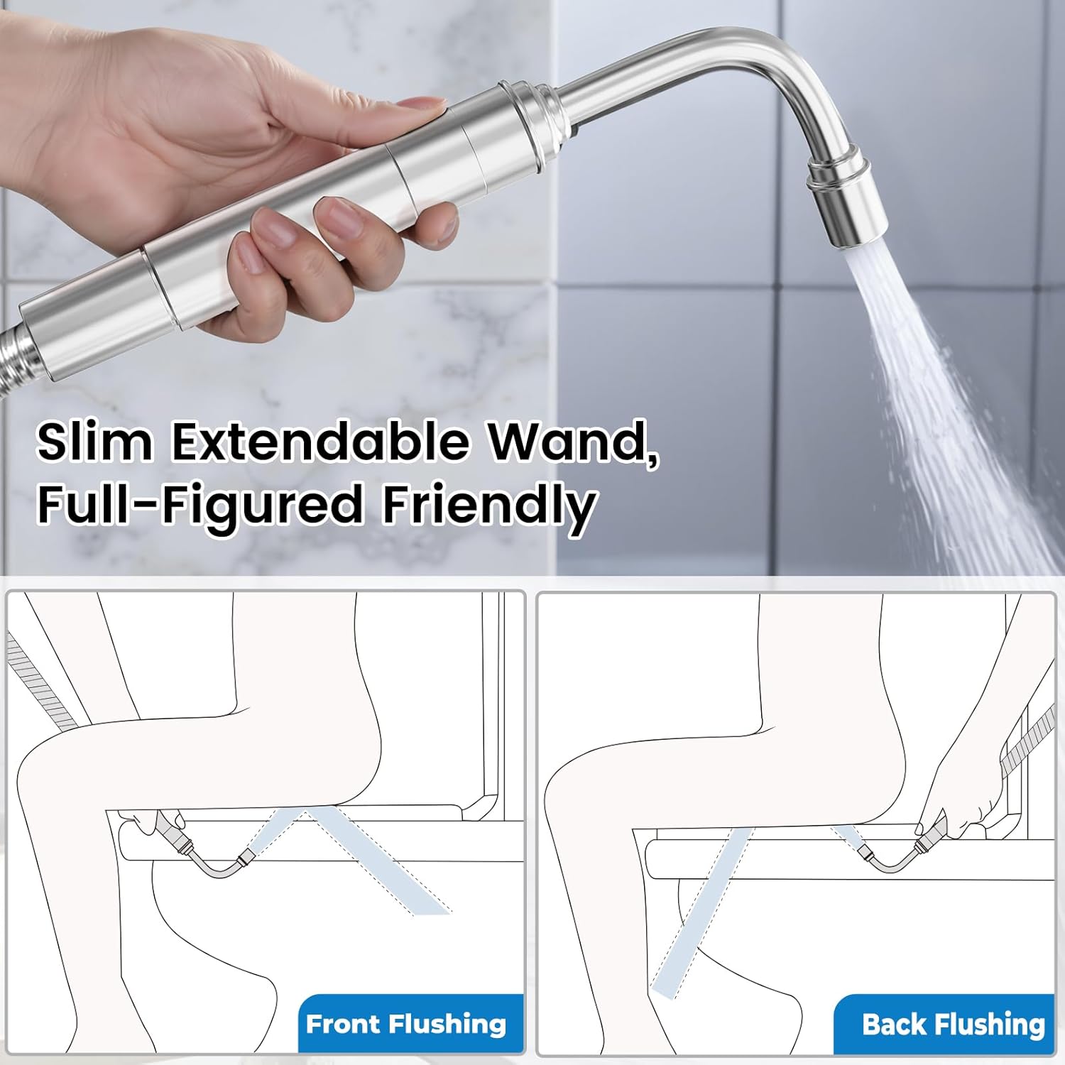 Handheld Toilet Bidet Sprayer for Toilet - Adjustable Flush Angle & Water Pressure for Bathroom Diaper Shower, All Brass Handheld Bidet Sprayer with Superior Complete Spray Hoses Kit (Sliver)