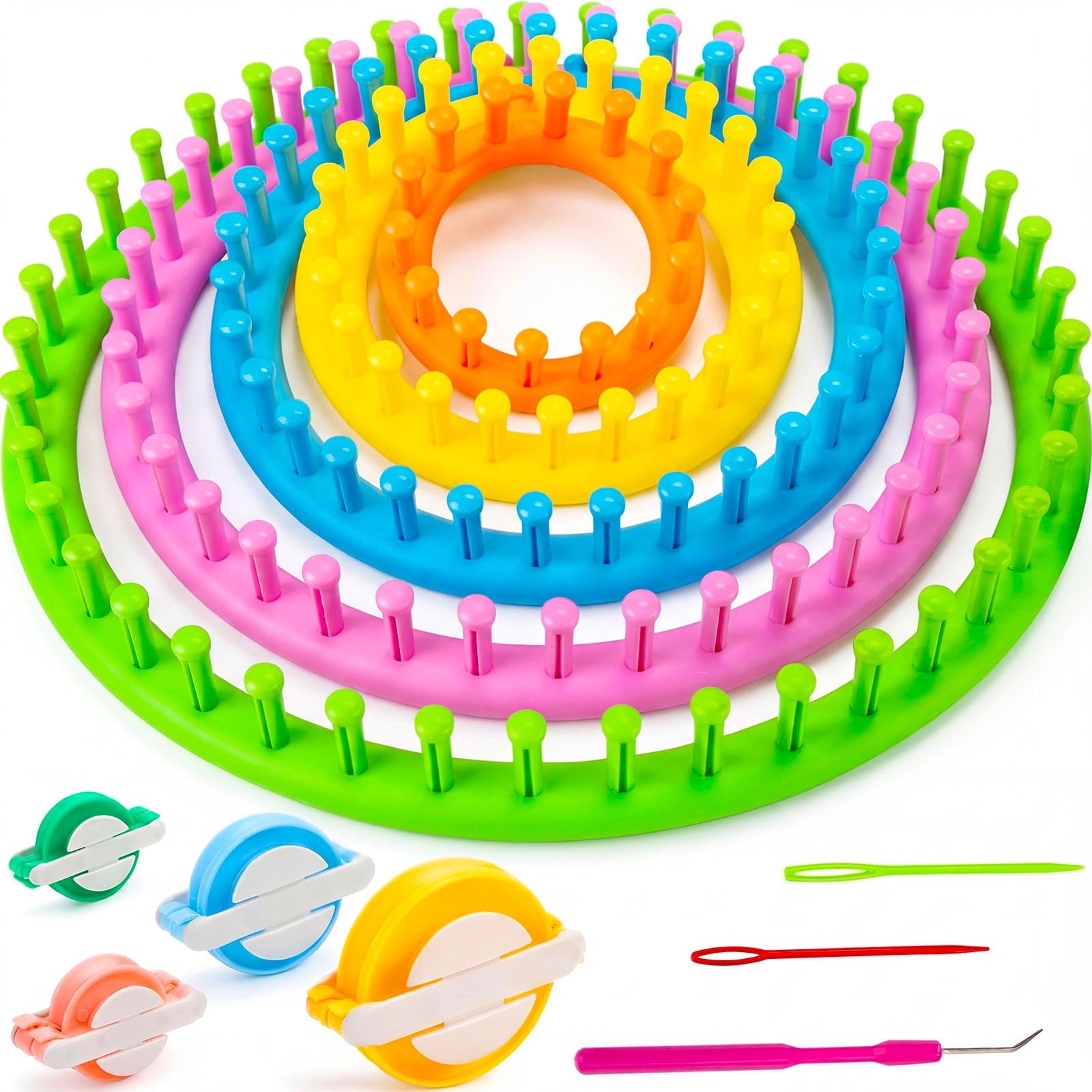 MCPINKY 12PCS Knitting Loom Set, Round Knitting Looms with Pom Pom Makers Hook for Hat Scarf Shawl Sweater Socks