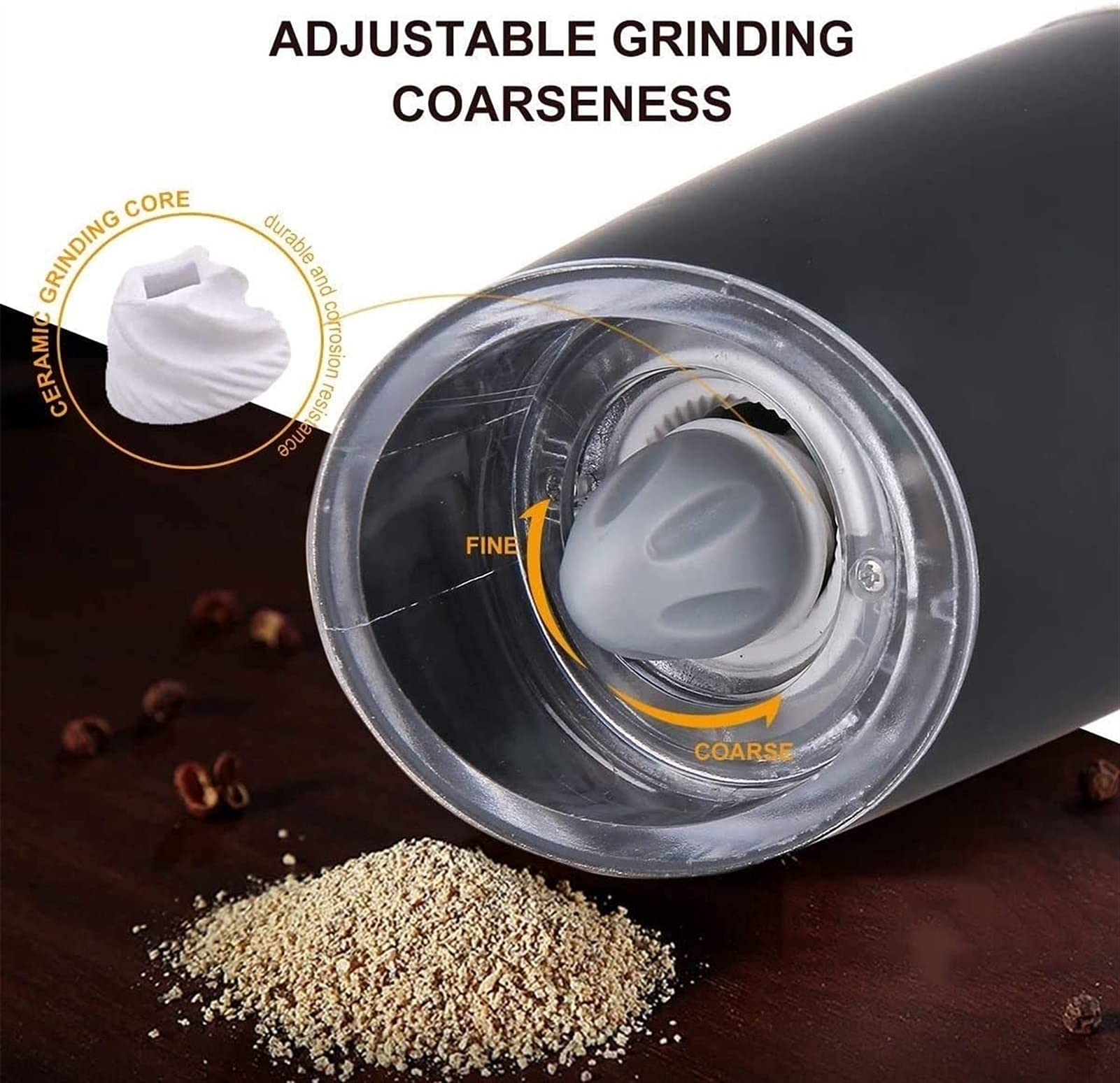 Set macina sale e pepe elettrico a gravità con ruvidità regolabile macina sale e pepe automatico alimentato a batteria con luce LED blu, azionato con una sola mano