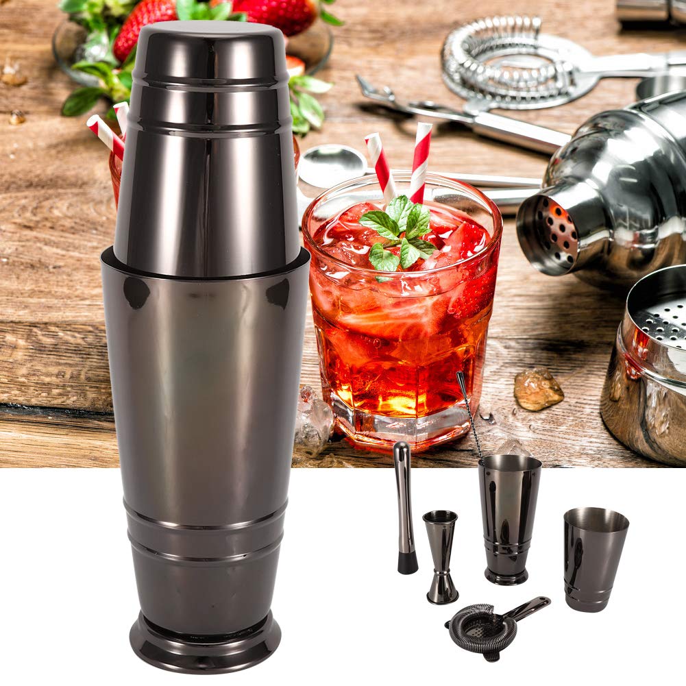 Cocoarm Juego de Cócteles Juego de Coctelera de Acero Inoxidable 304 Negro de 5 Piezas de Herramientas de Barra Boston con Cuchara Coladora Jigger para Fiestas de Camareros en el Bar en Casa