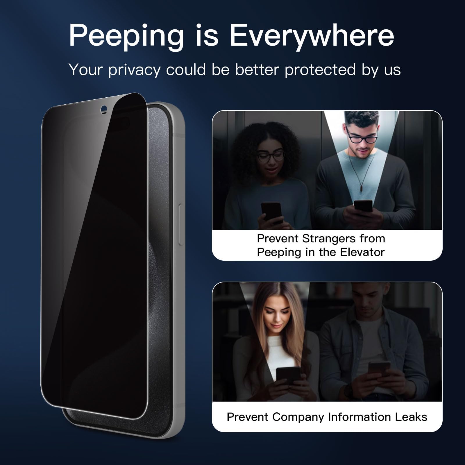 NEW'C 3 Sztuki, Prywatność Ochraniacz Ekranu dla iPhone 15 Pro (6,1 cala), Antyszpieg Folia ochronna ze szkła hartowanego,Zrównoważony Kąt Prywatności 28 Stopni- Zawiera narzędzie ułatwiające montaż