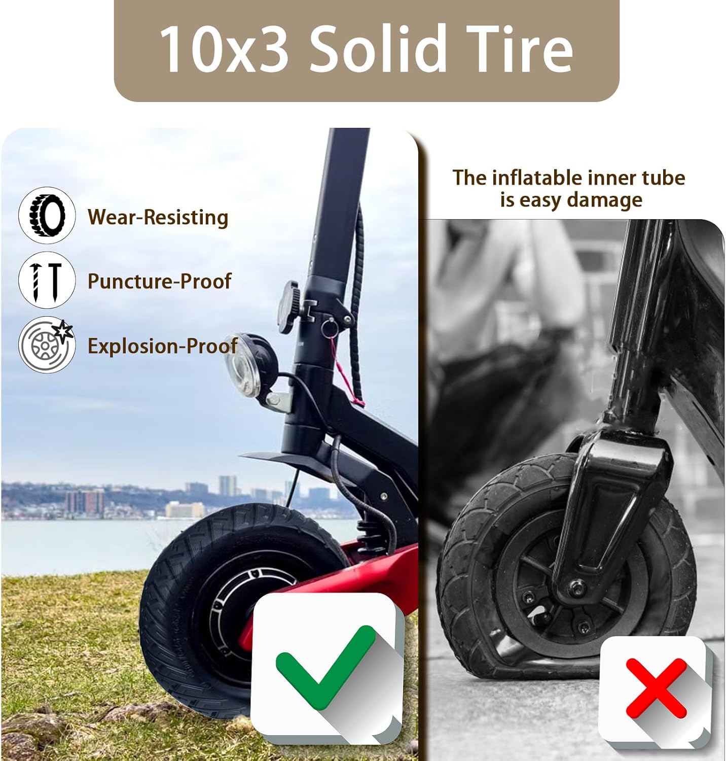 10x3 Solid Tire, 80/65-6 255x80 Tires Replacement, 10 inch Scooter Tubeless Solid Tire, for Varla Eagle One/Yume y10/Zero 10x/Nanrobot D4 D6 Electric Scooter (2 Pack)