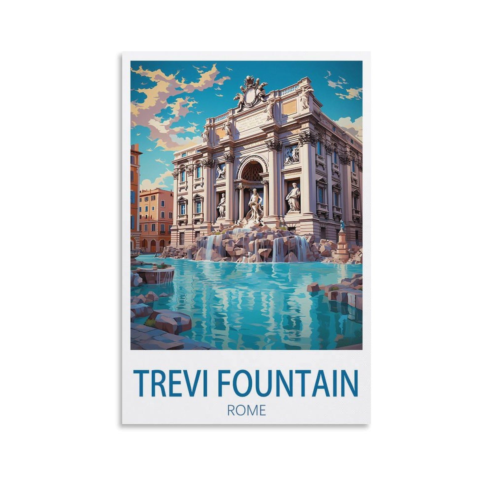 Puplum Unframe-Style Trevi Fountain Rome Vintage Travel Poster Landscape 08X12inch(20X30cm) Canvas Wall Art Posters For Living Room Decor Paintings For Home Decor