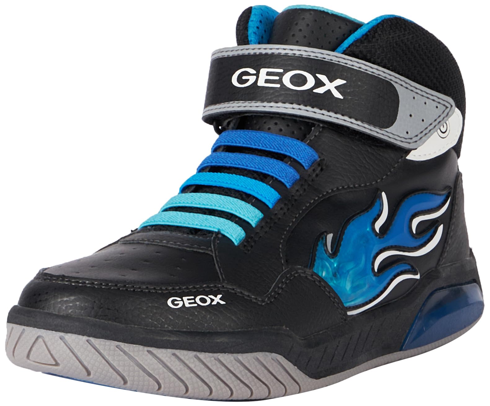 Geox J Inek Boy Sneaker, Black Lt Blue, 1 UK