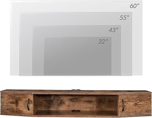 Miniatura 17 de FITUEYES Soporte flotante para TV montado en la pared, estante de TV con puerta, consola multimedia de madera, centro de entretenimiento debajo de