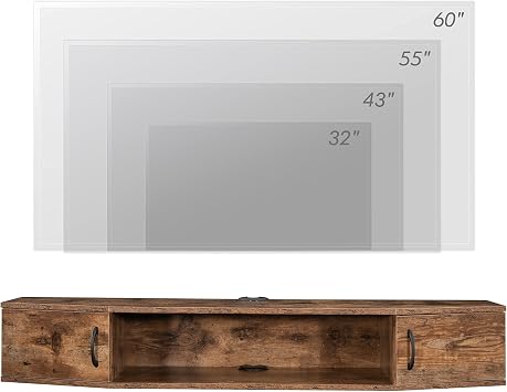 FITUEYES Floating TV Stand Wall Mounted, 41.7-Inch Media Console with Cabinet and Hidden Storage, Entertainment Center for Living Room and Bedroom, Rustic Brown