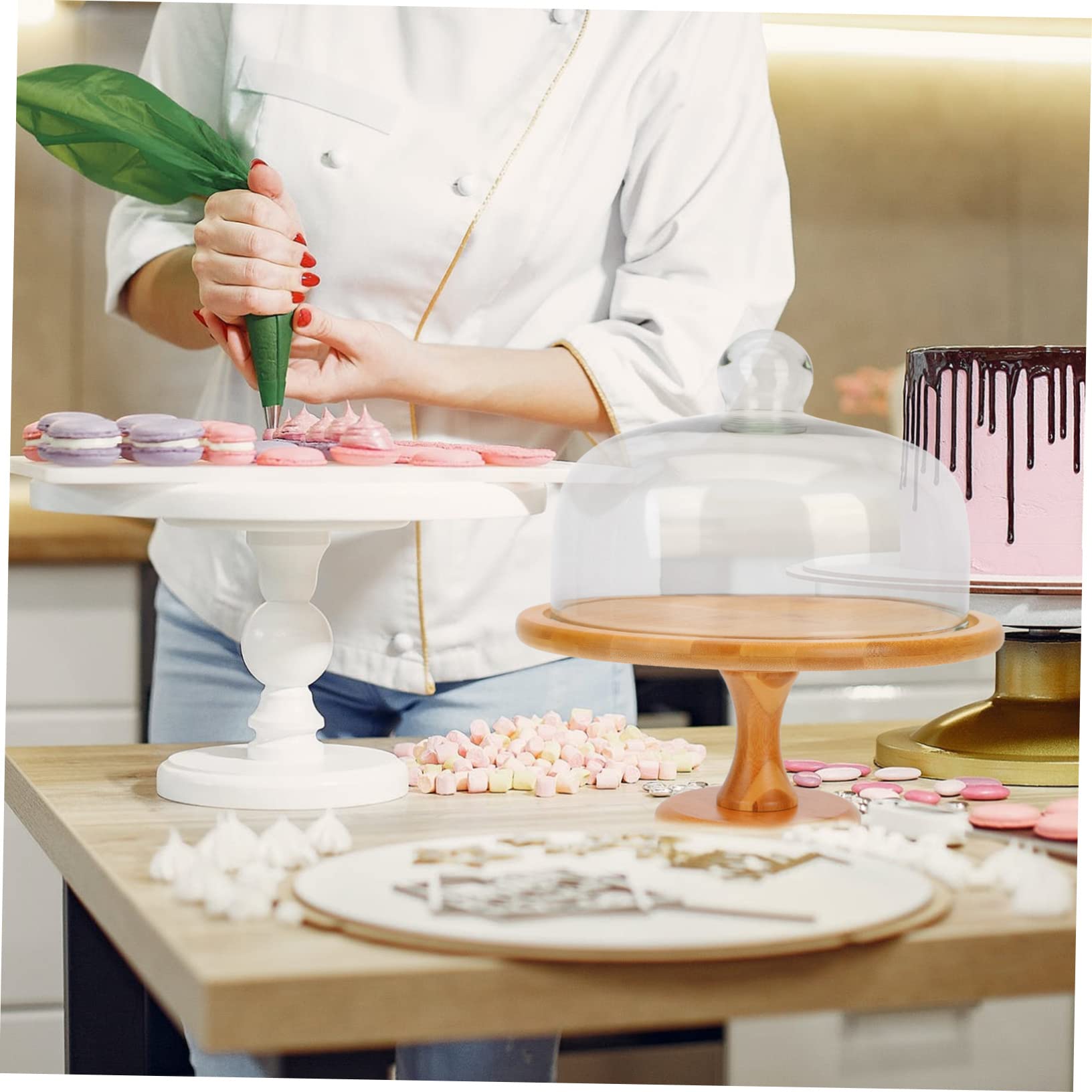 SOLUSTRE 1Set Elegant Cake Plate with Lid Footed Dessert Tray for Snacks Dried Fruits and Pastries for Parties Home Hotel and Restaurant Use