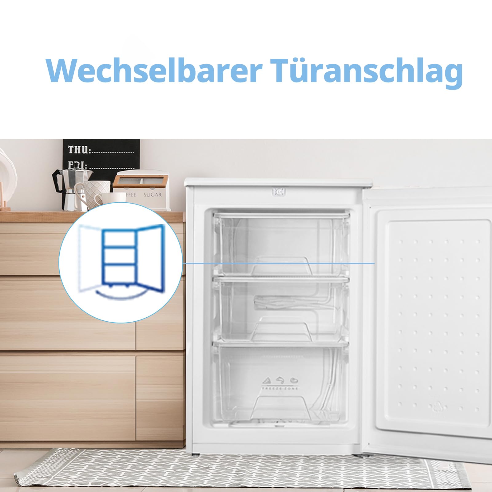 COMFEE RCU83WH3EU(E) 88L Gefrierschrank Inverter-Kompressor D-Energieeffizienz -24°C 4-Sterne-Gefrieren 39 dB 55 cm Breite 3 Fächer Weiß