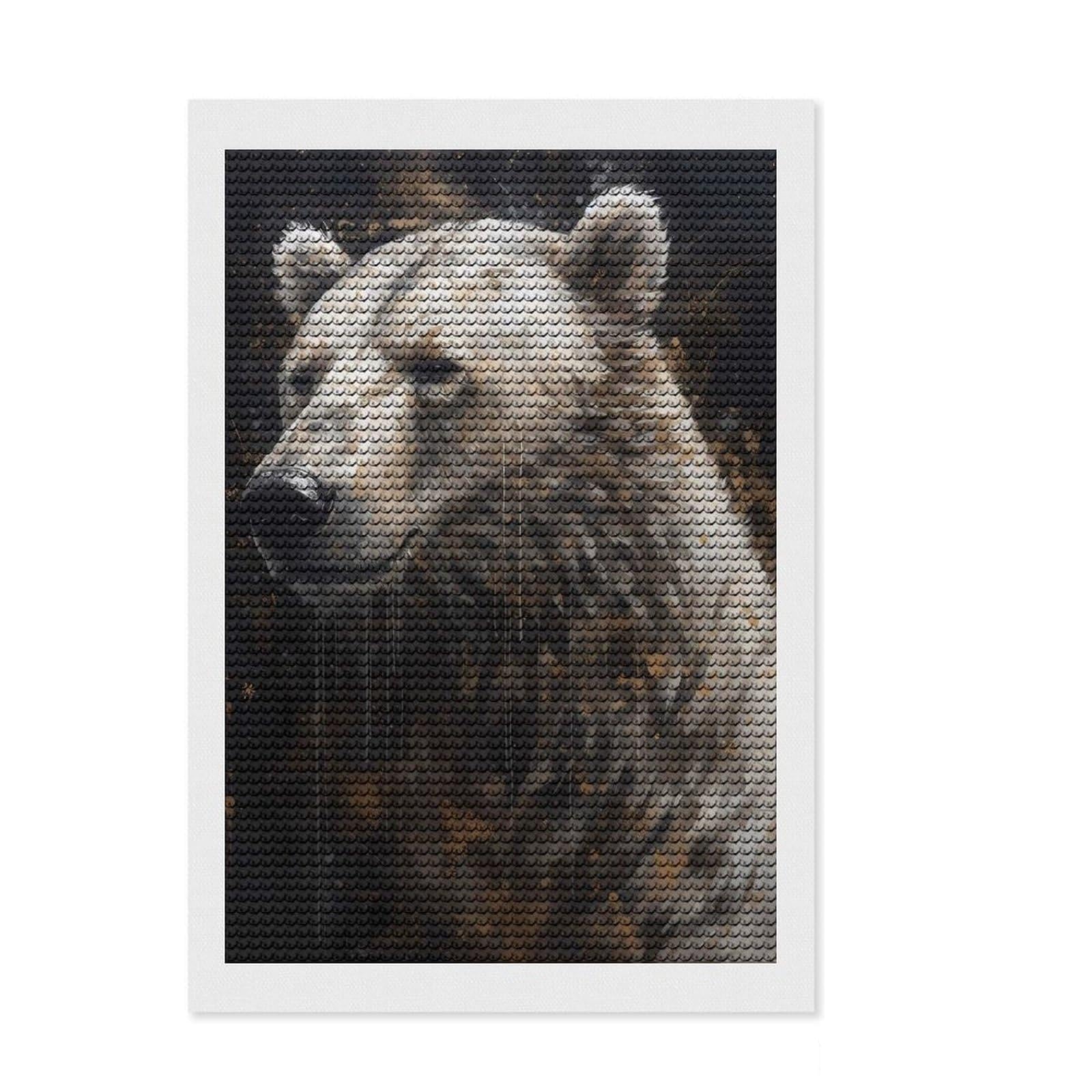Junmoney Polar Bear Winsome DIY Diamond Art Canvas Kit 8"x12", Fun Craft Experience, Good for Quiet Evenings, Cosy Home Accent, Gift Idea