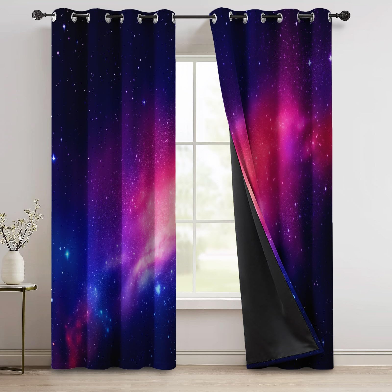 Rideaux Occultants Voie Lactée Bleu Foncé Violet 110x215 cm 2 Panneaux