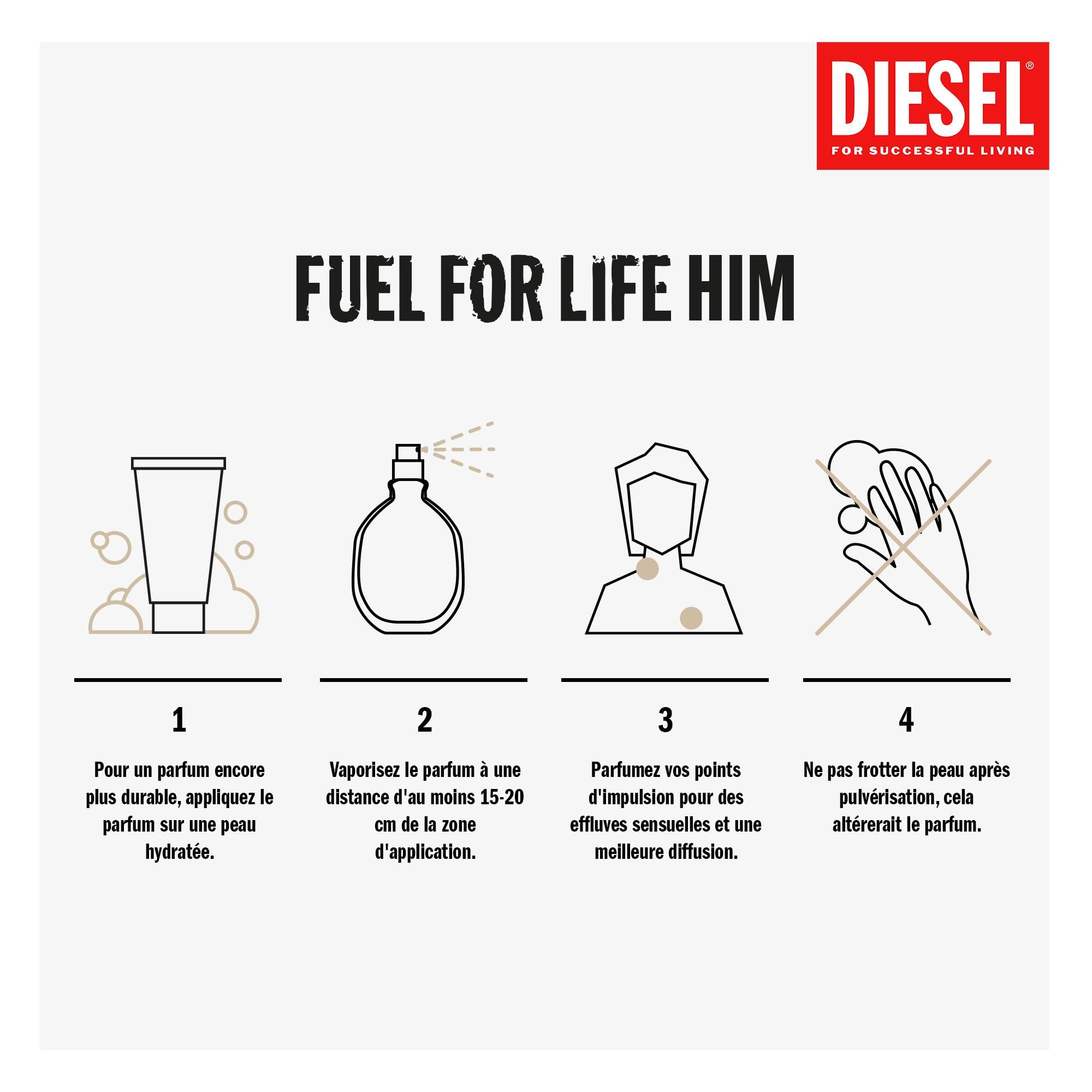 DIESEL Fuel For Life - Eau De Toilette Homme - Boisé - Badiane, Lavande & Héliotrope - Tenue Longue Durée - Spray Vaporisateur