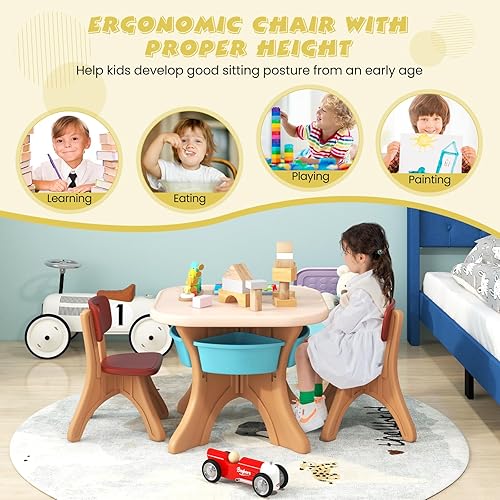 Miniatura 5 de DORTALA Kids Table and Chair Set, Plastic Children Activity Table and 2 Chair Set wStorage Bins, 3 Piece Toddler Table and Chairs for Art, Craft,