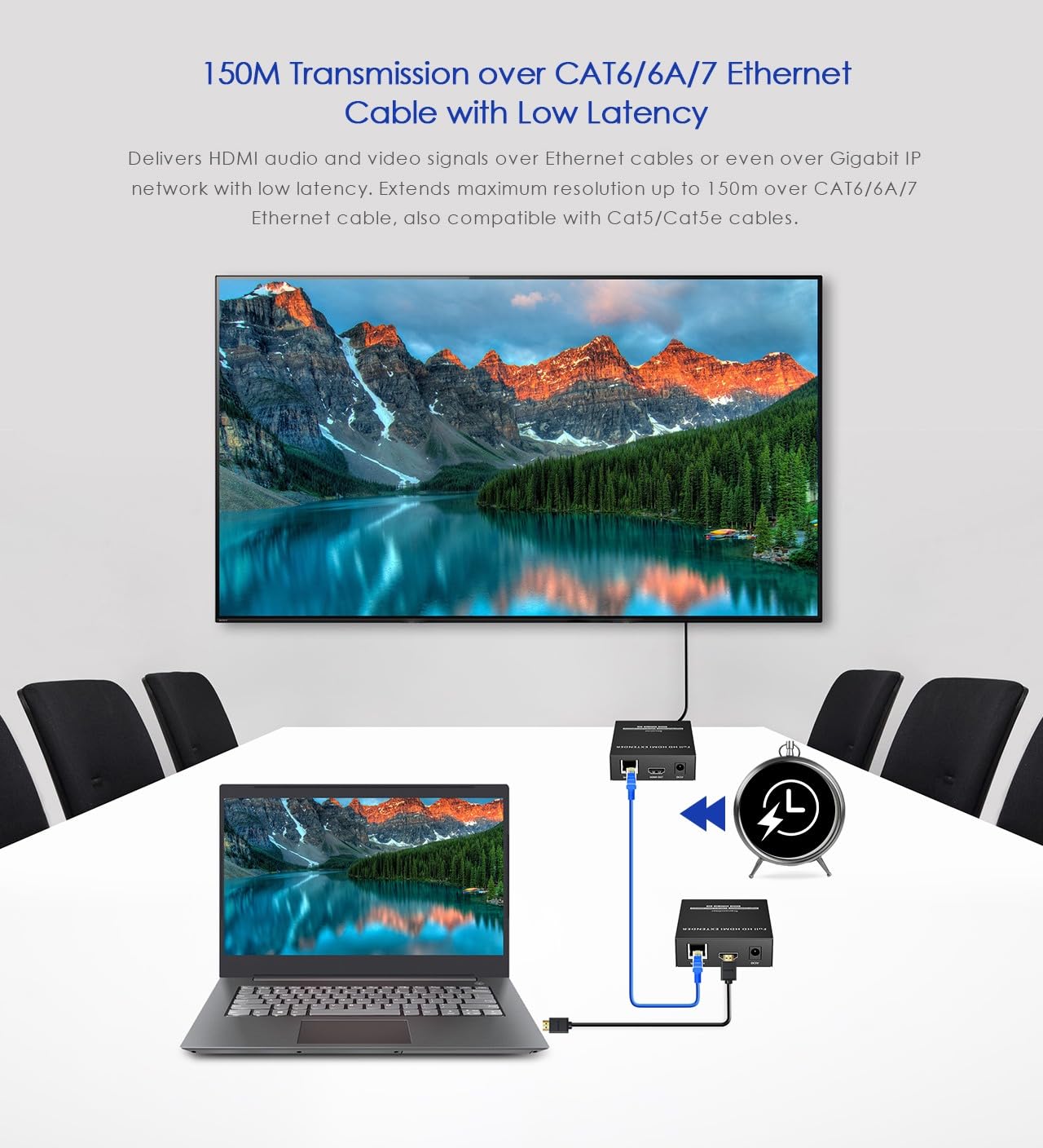 PremiumCord Extender HDMI Non Compresso Per 150 m su LAN, su IP, Full HD 1080p 60Hz, HDR10, HDCP 1.4, Trasmissione Ir, Custodia In Metallo