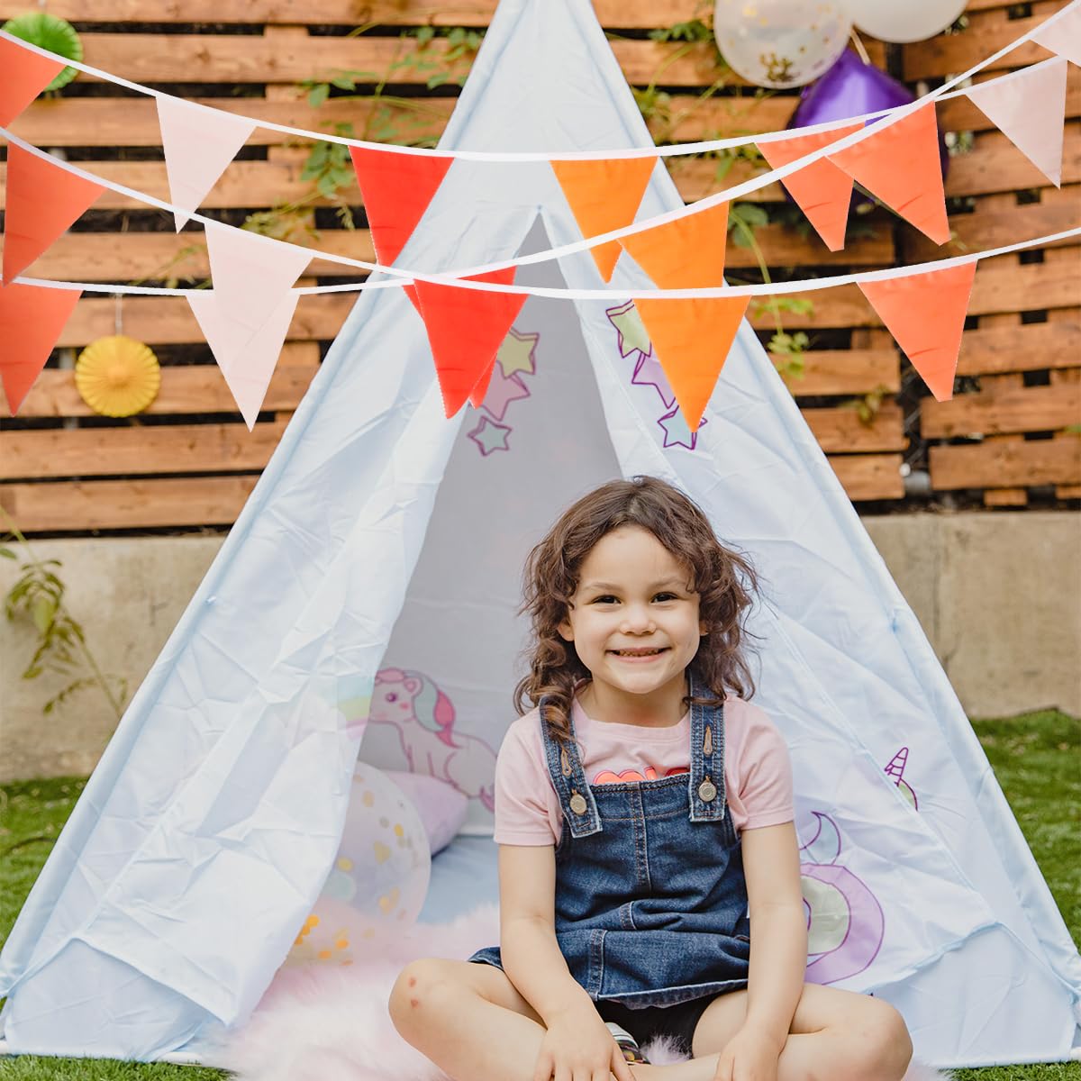 12M/47Ft Orange Party Decorations Kit, GLADFRESIT Fabric Triangle Flag Bunting Banner - Image 4