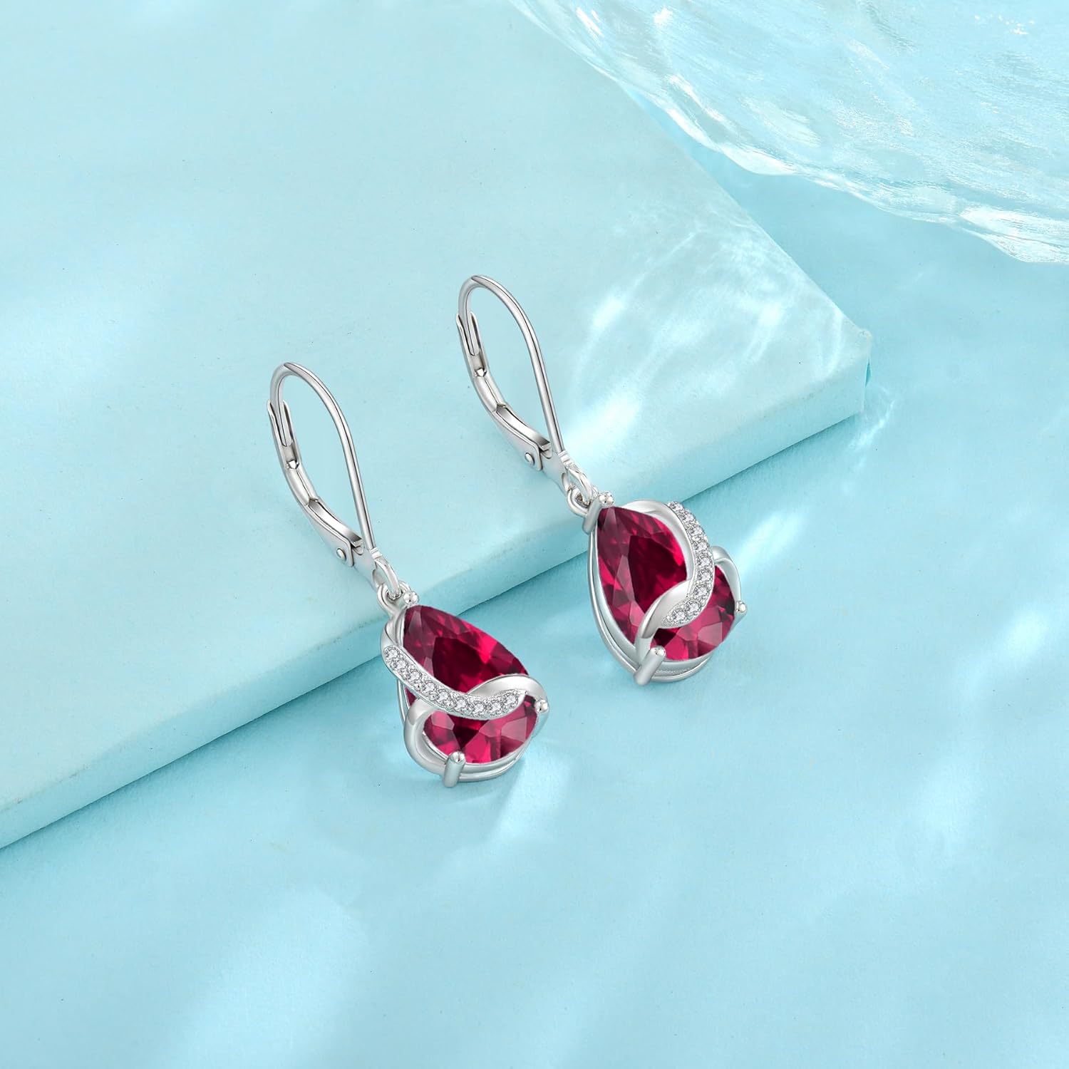 Teardrop Earrings for Women 925 Sterling Silver Dangle Drop Leverback Earrings Birthstone Jewelry Gifts for Wife Mom Girlfriend Her - Image 5